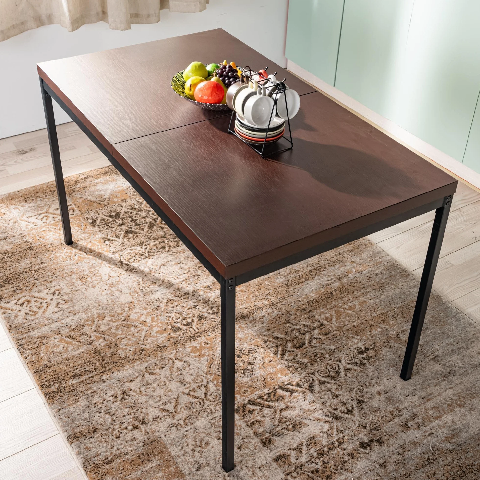 Table de Bar de Jardin en Bois et Métal 120x70x75cm pour 4-6 Personnes