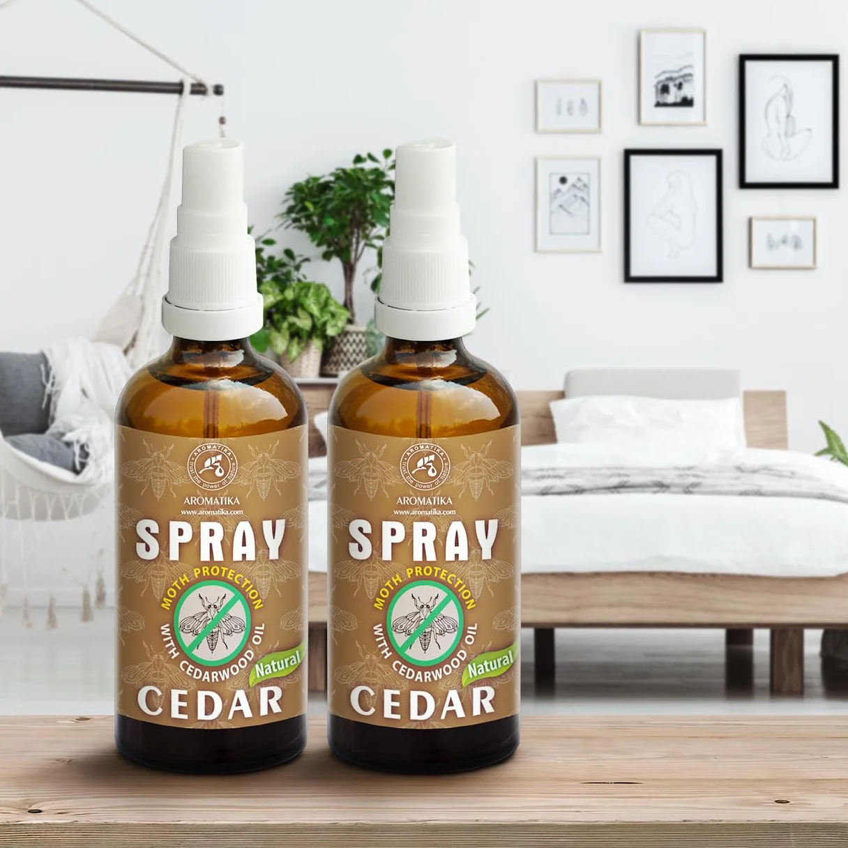 Spray Anti Mites Set 2x100ml - Spray aux Huiles Essentielles de Bois de Cèdre et Citron - Protection Naturelle Contre les Mites - Dissuasion des Mites pour Penderies - Piège à Mites