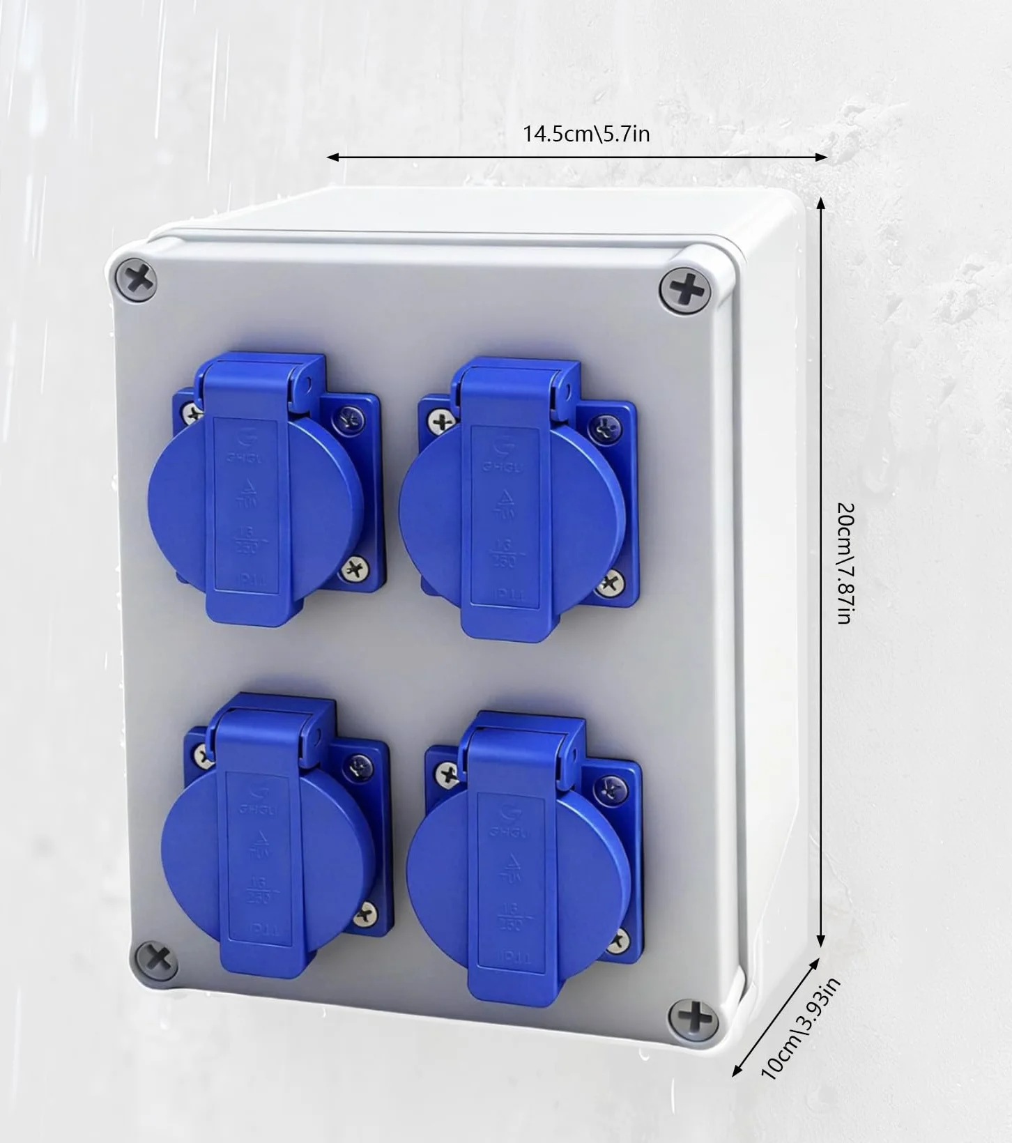 Répartiteur mural de chantier pré-câblé 4 prises 230 V 16 A Schuko IP44