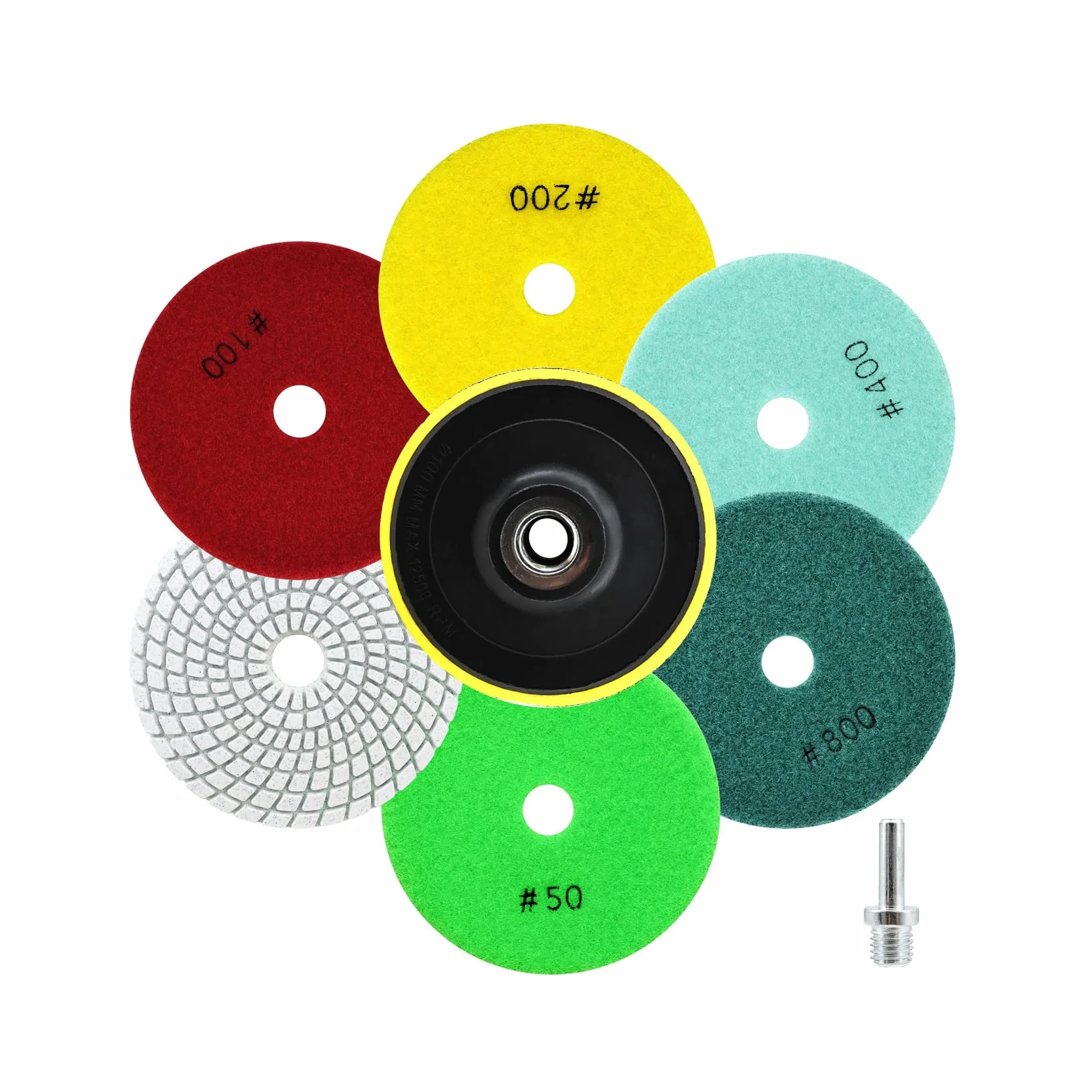 Disques de Polissage Diamant 8 Pièces 100mm Grain 50-800 pour Marbre Granit Quartz