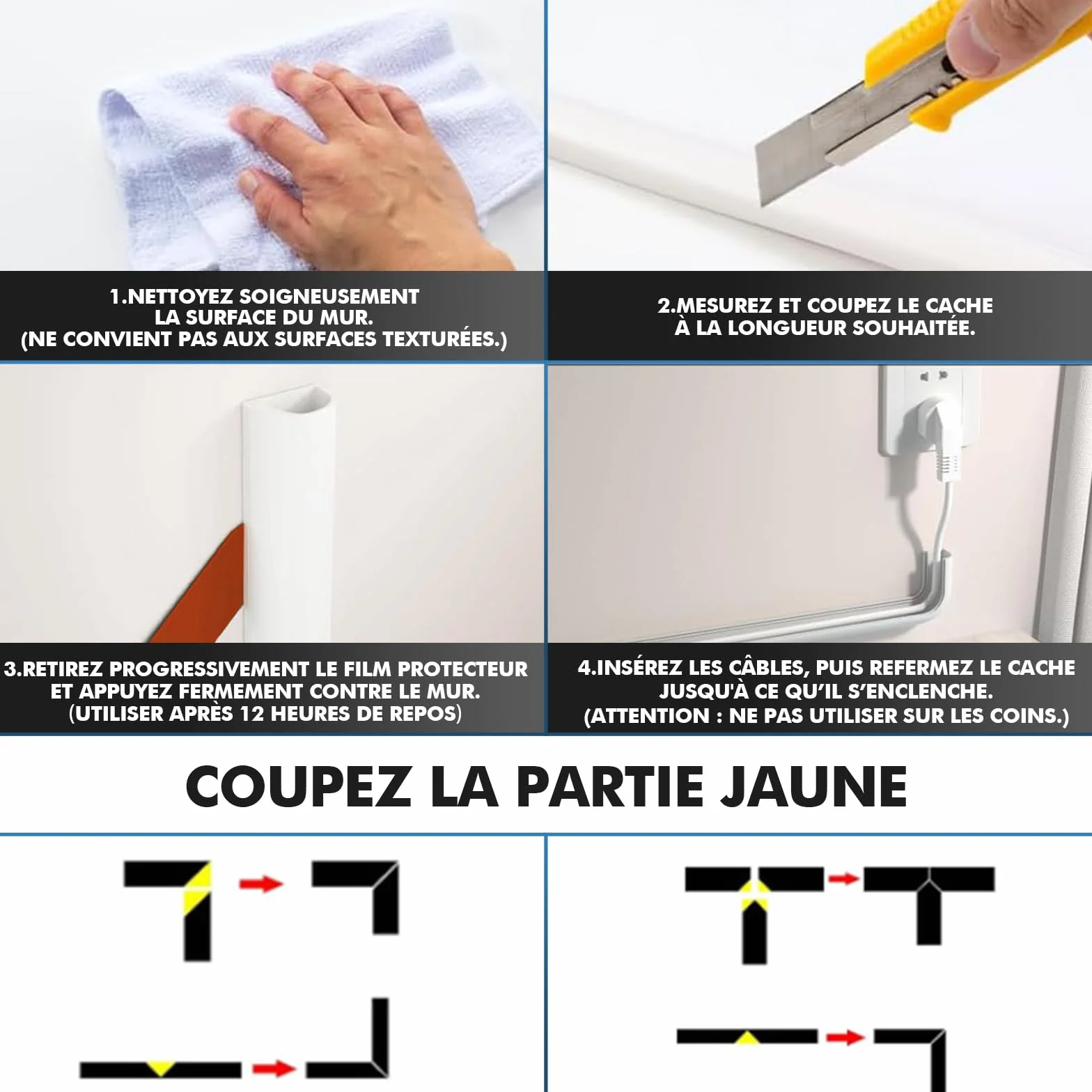 Shinfly 1m Mini Blanc Goulotte Passe Cable Auto-Adhésif Flexible Silicone Gestion Câbles Muraux