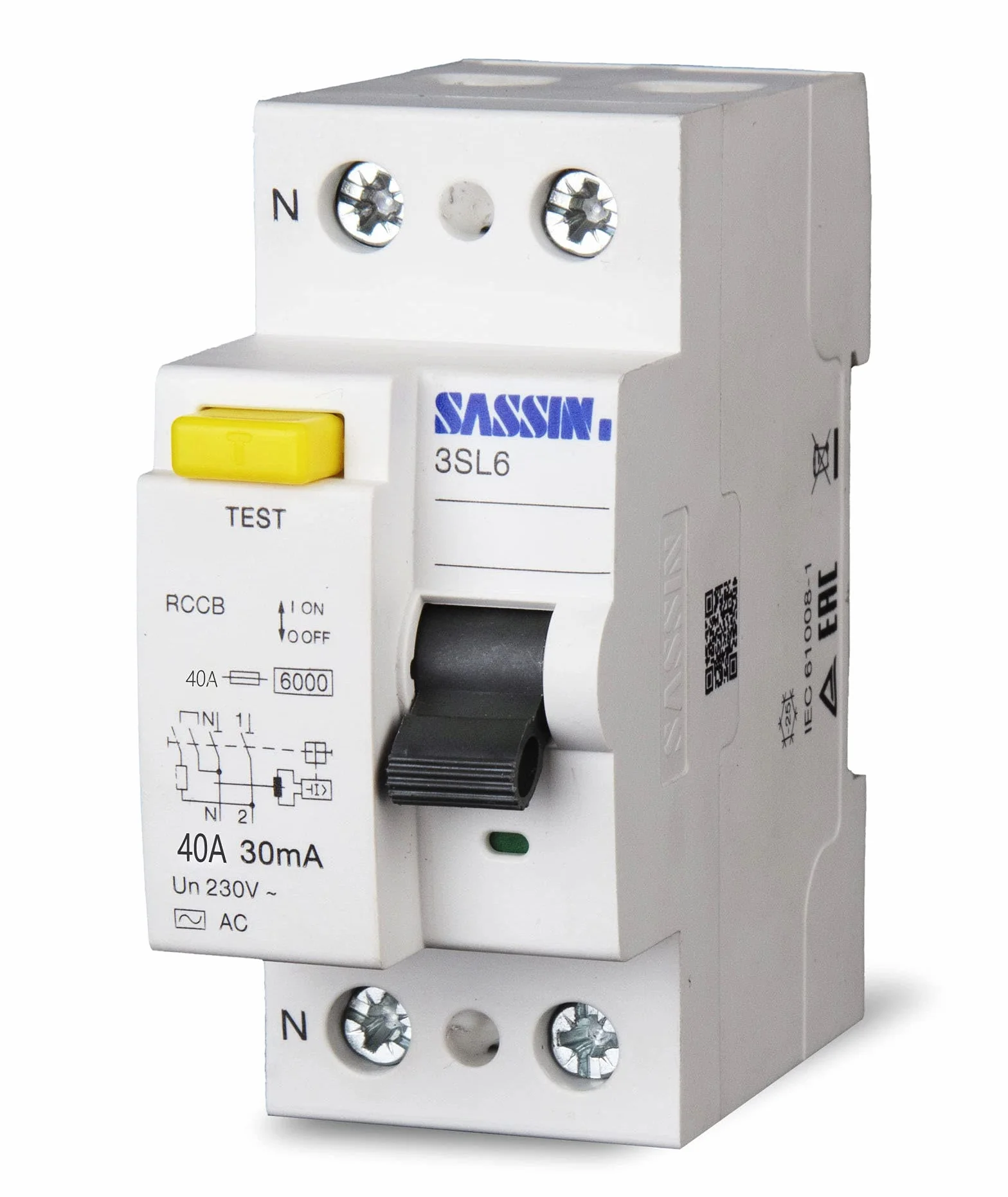 SASSIN interrupteur différentiel 40A 30mA Type AC 1P+N 230V/400V 2 pôles