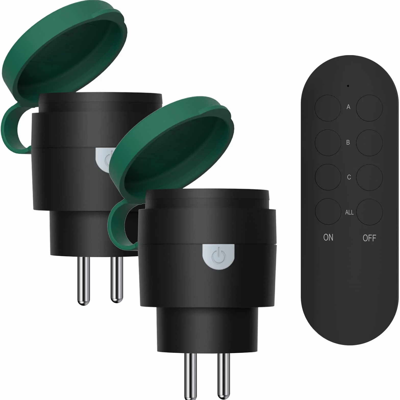 Mini Prise Télécommandée sans Fil Extérieure IP44 40 m 2300 W Noir/Vert