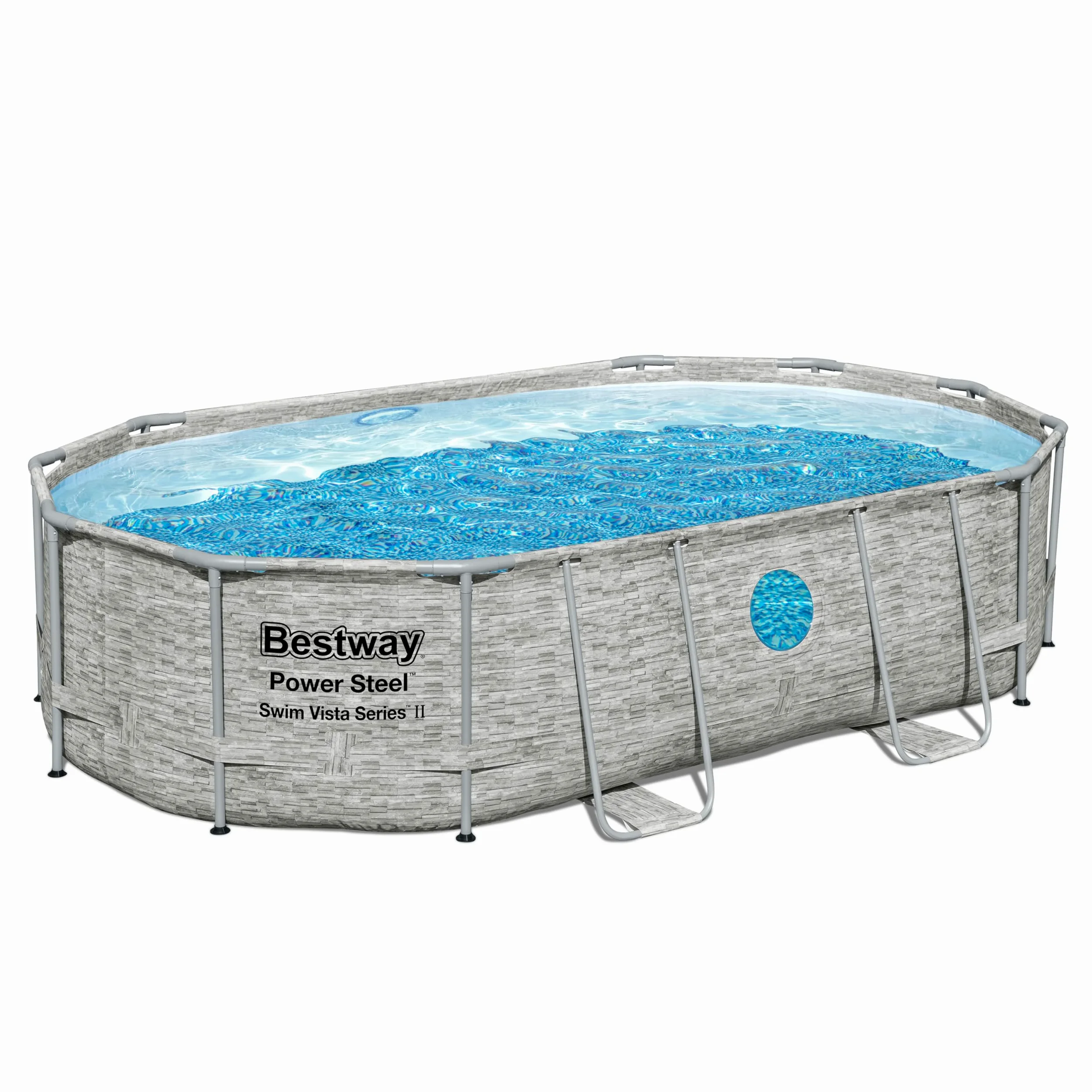 Bestway Power Steel Swim Vista Series Pool Kit Complet Ovale avec Filtre à Sable, échelle de sécurité et bâche 488 x 305 x 107 cm