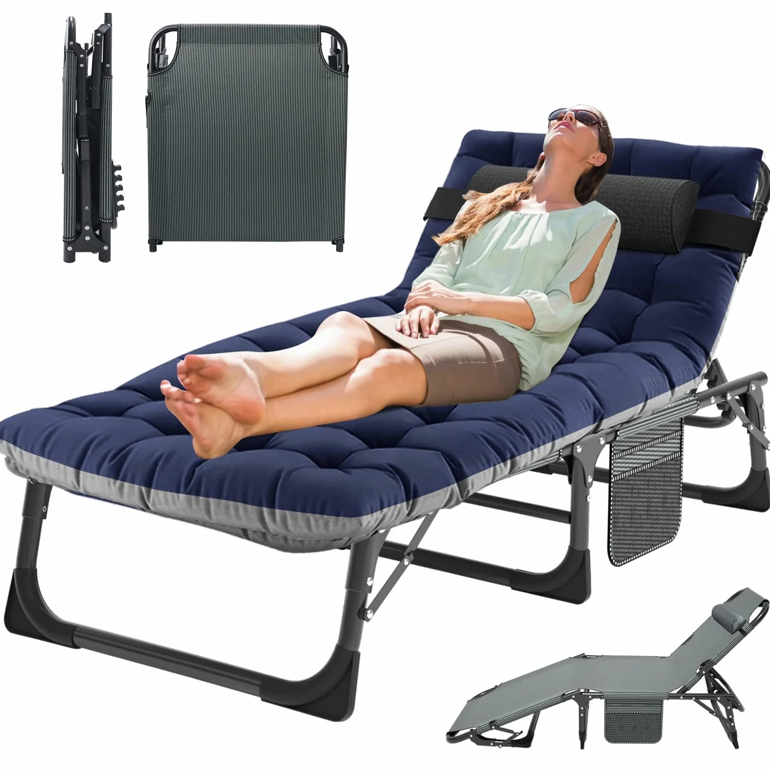 MOPHOTO Chaise Longue Pliante 5 Positions Portable Extérieur Piscine Plage Patio