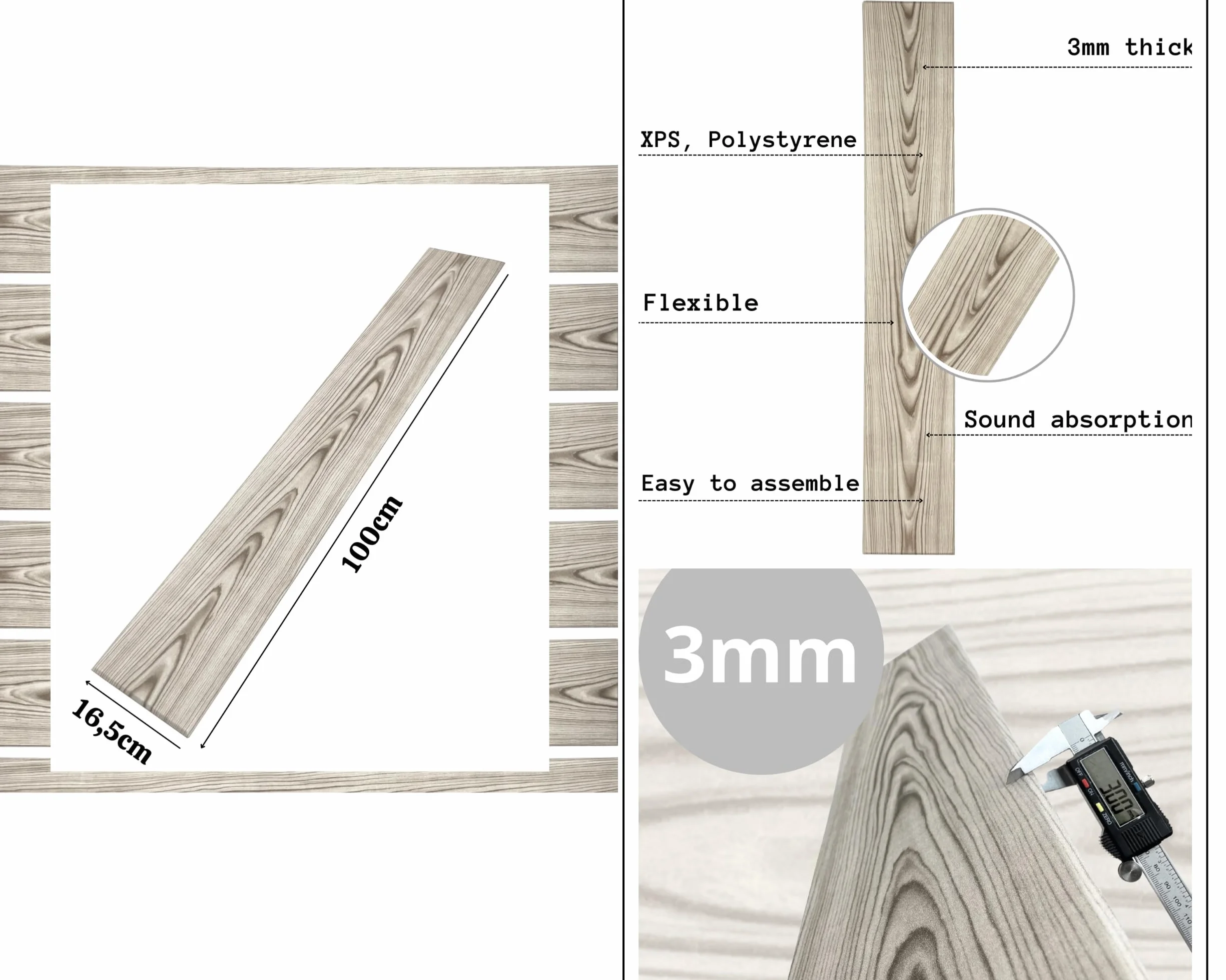 Panneaux de plafond 2 m² Aspect bois Polystyrène 100 x 16,7 cm Lot de 12 PP-111 Couleur cendrée