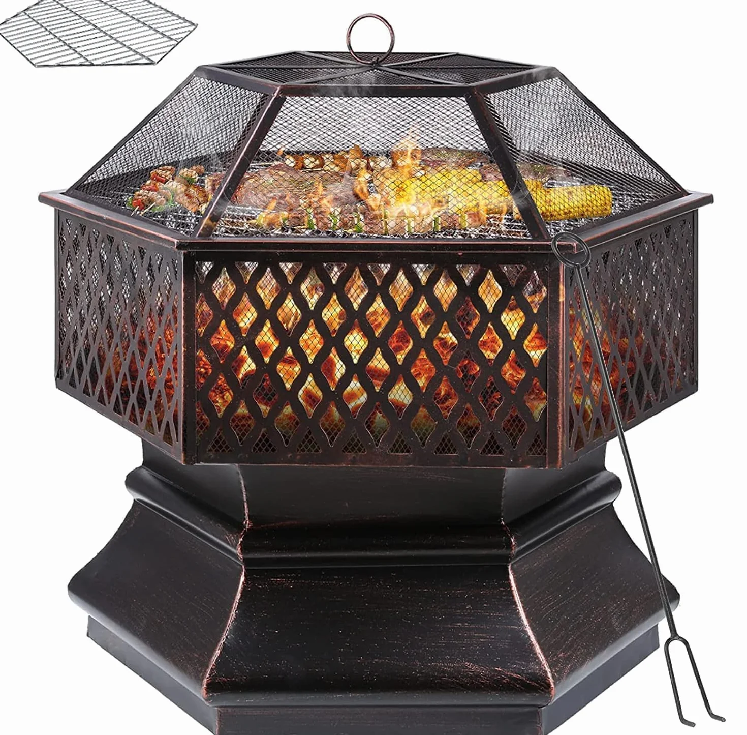 TLSUNNY Brasero Exterieur avec Grill, Foyer de Jardin, Barbecue au Charbon, 71x71x63 cm
