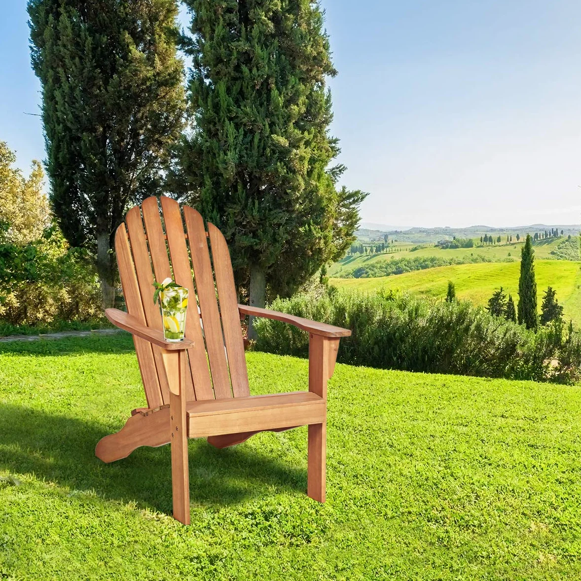 GOPLUS Fauteuil Jardin Exterieur avec Dossier Incurvé, FSC 100%,Fauteuil Adirondack en Bois Massif, Chaise Adirondack, Charge 180 kg, Idéal pour Jardin, Terrasse, Piscine (69x88x103CM,Naturel,1)