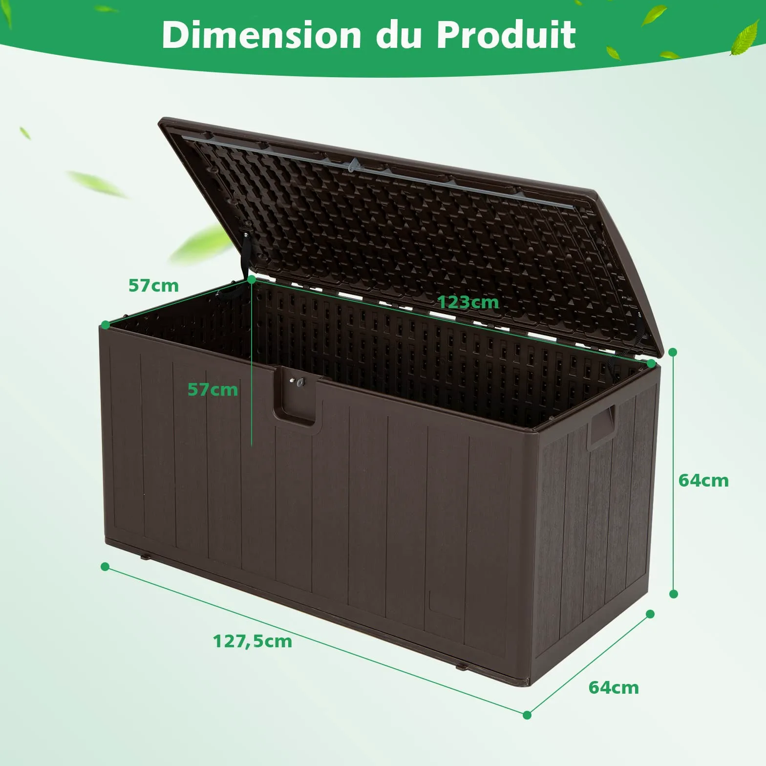 GOPLUS 400 L Coffre de Jardin Extérieur, Coffre de Rangement pour Patio avec Couvercle Verrouillable pour Maison Piscine Jardin,128 x 64 x 64 cm,