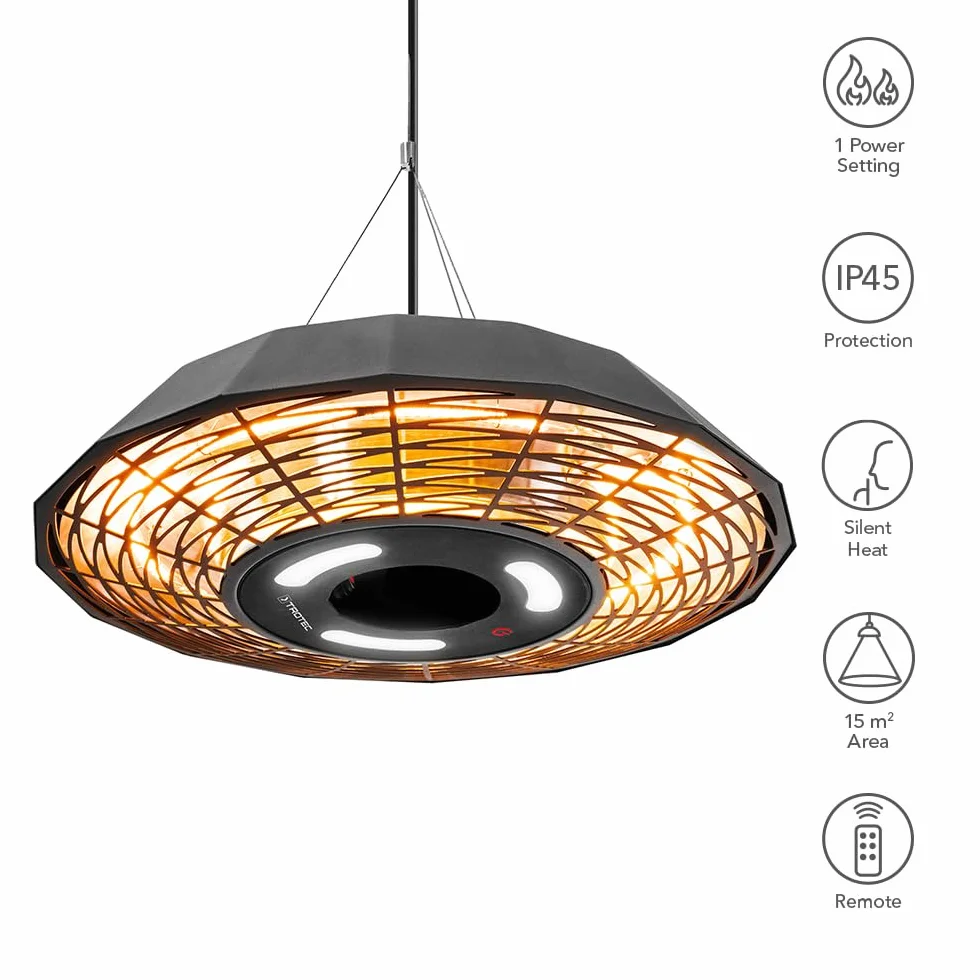 TROTEC IR 2010 SC Chauffage Plafond Infrarouge 2000W IP45 Noir Étanche Télécommandé LED