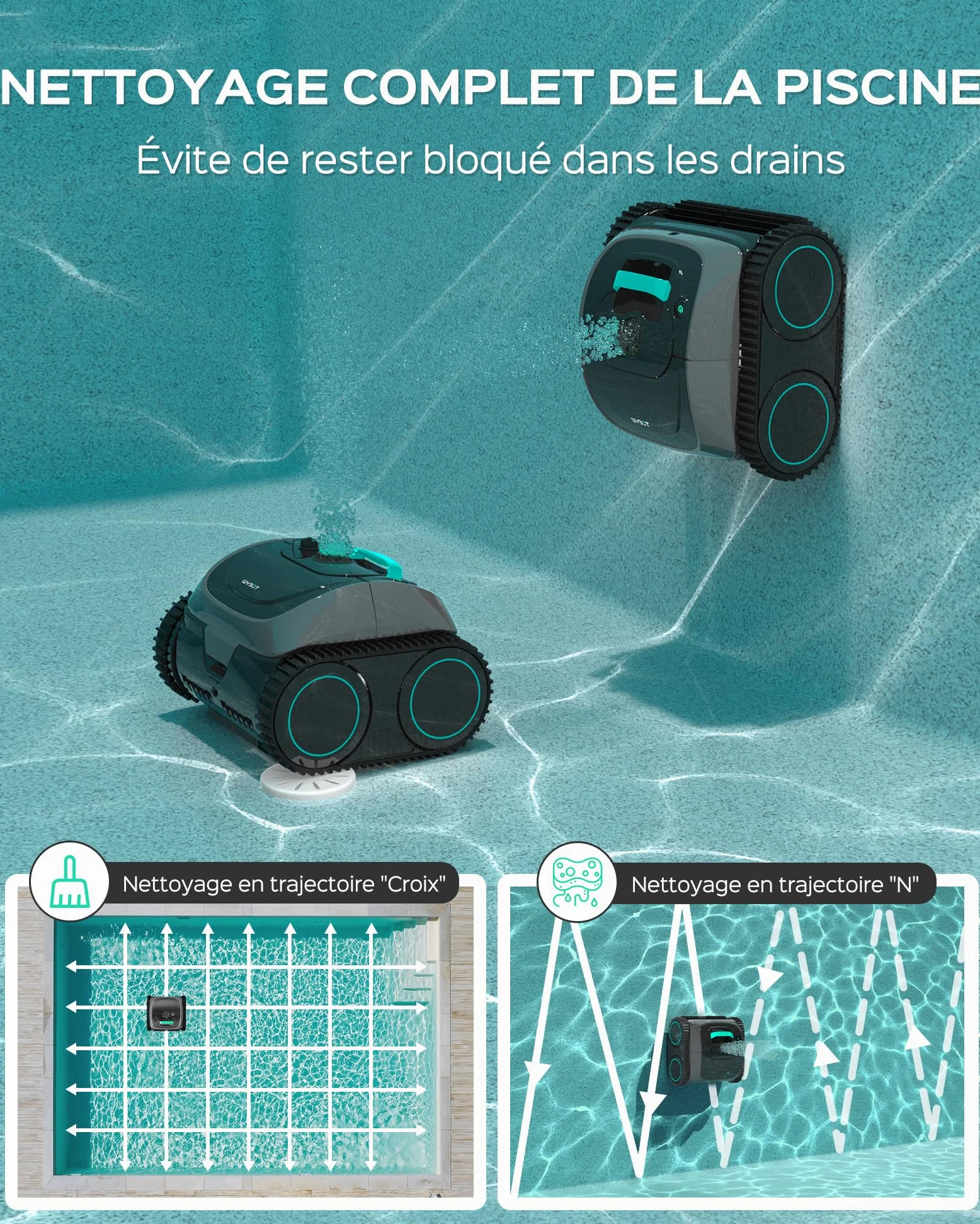 WYBOT C1-Plus Robot Piscine sans Fil Robot Piscine pour Piscines Enterrées & Hors Sol - Nettoyeur 4-en-1 Paroi & Ligne d'eau 160min/160m², Navigation Intelligente, App-Vert Olive Clair