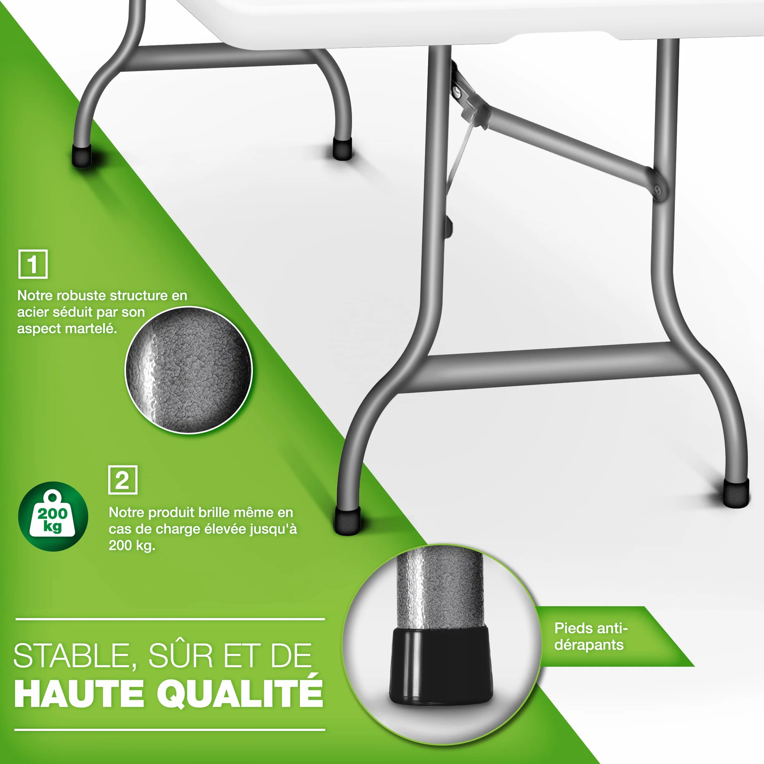 Tillvex Table de Jardin Pliante en Plastique 180x75 cm avec Poignée 8 Personnes