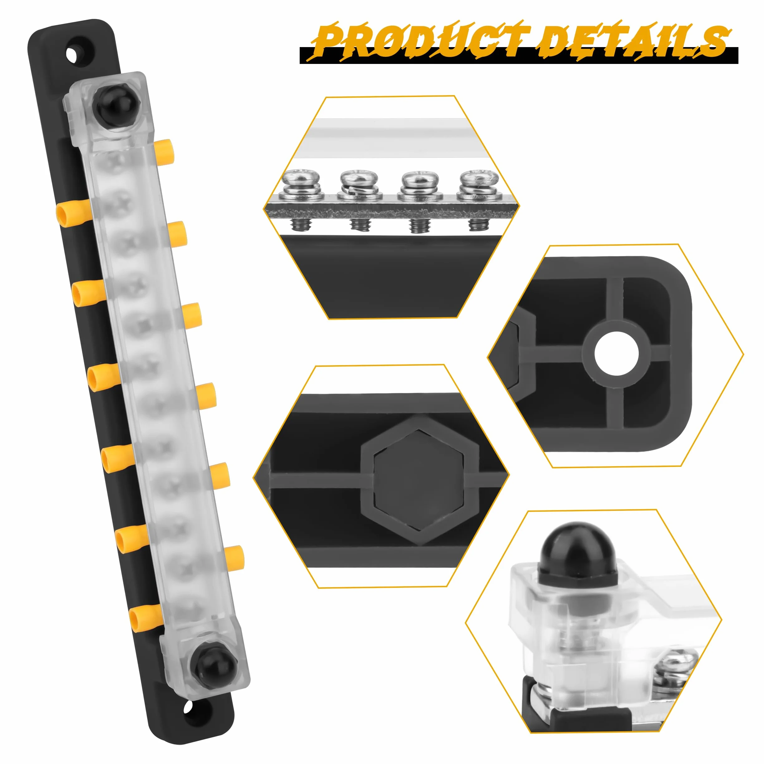 Bloc de Distribution d'Alimentation 12V-48V DC Barres de Distribution d'Énergie BusBar 150A avec Boulons M4 pour Voiture Camion Bateau