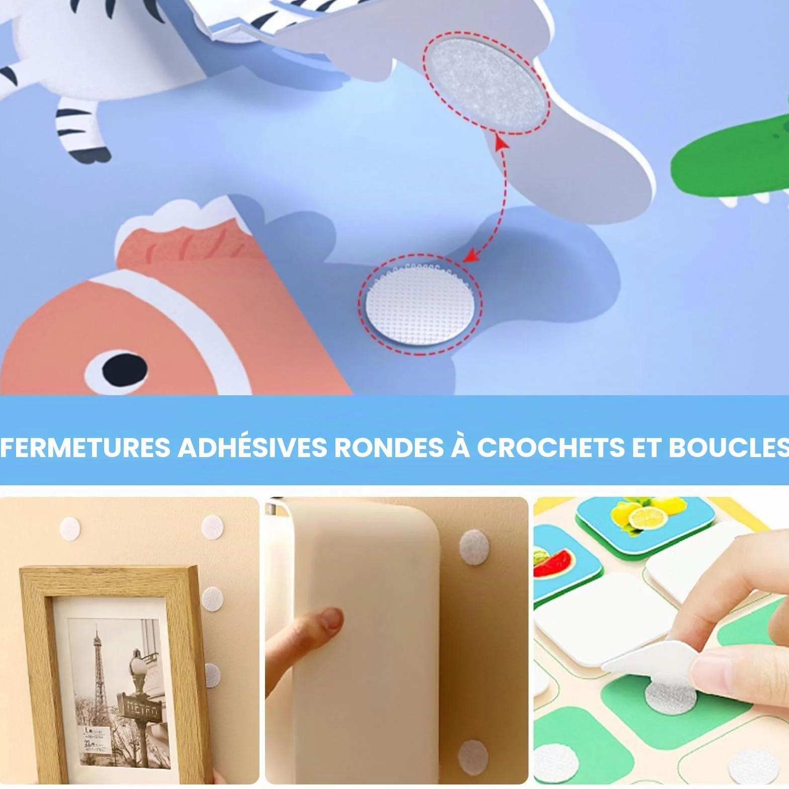 Pastilles Scratch Autocollantes Rondes 15 mm Blanc 1000 Pièces Double Face pour Bricolage