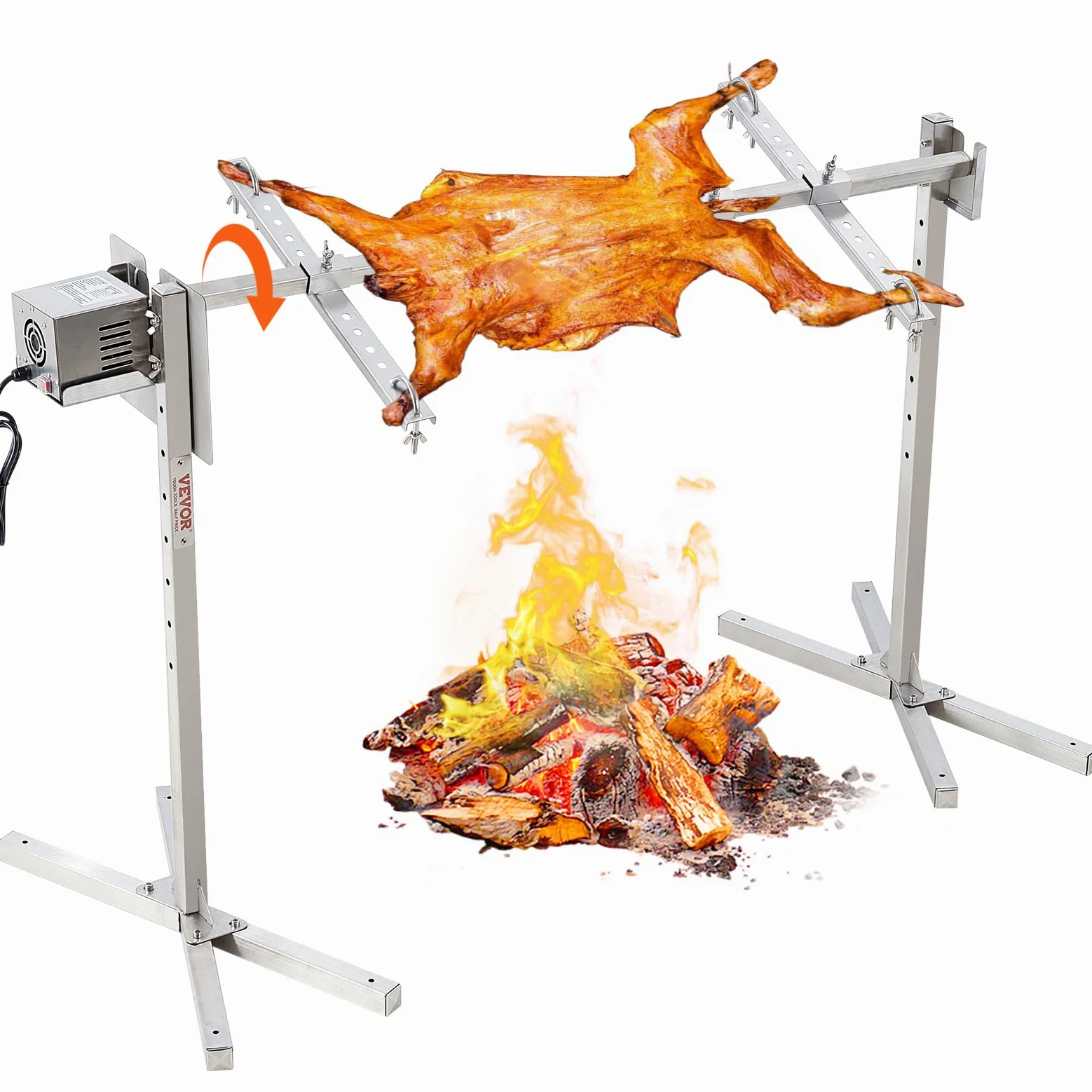 VEVOR Barbecue Rôtissoire 116 cm, Kit de Rôtisserie Électrique Charge 60 kg, Tournebroche Électrique Moteur Automatique 52 W, en Inox, Hauteur Réglable, avec Bouclier Thermique, pour Agneau Porcelet