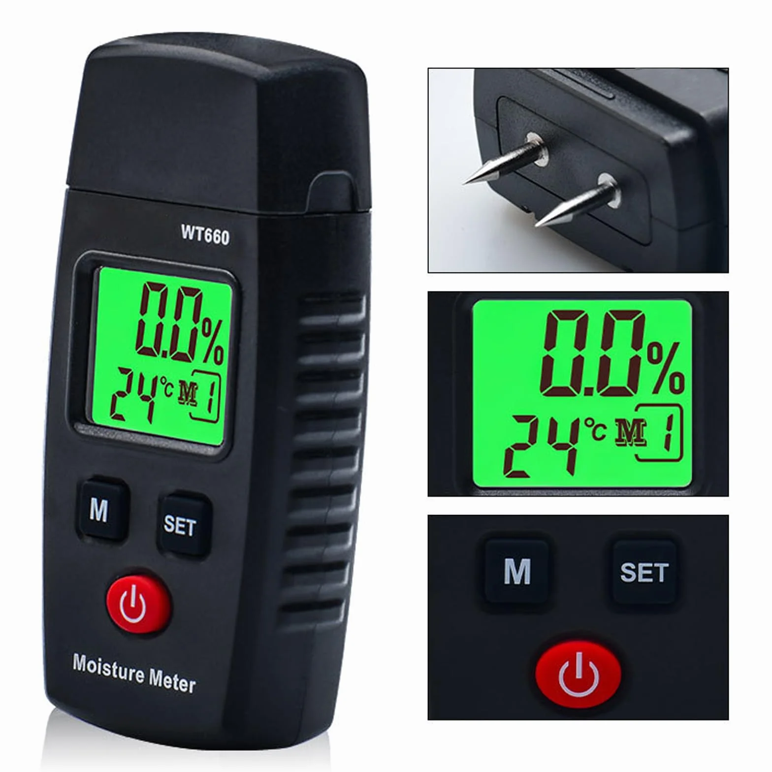 Hygromètre à pin pour bois 7 modes écran LCD rétroéclairage détecteur de moisissure matériaux de construction
