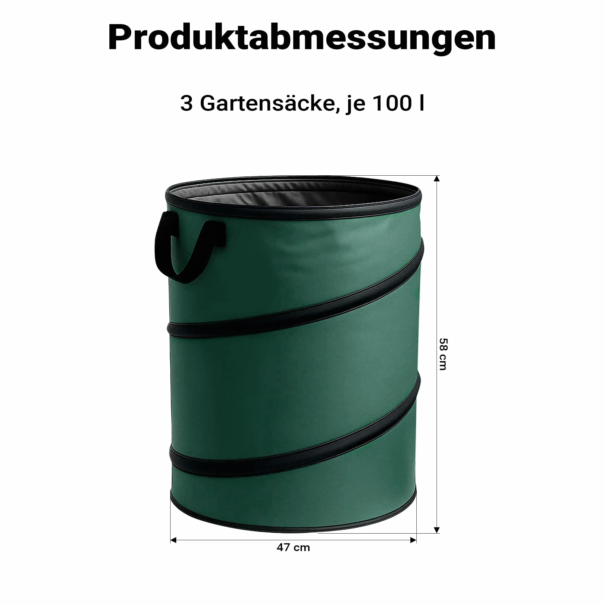 Wiltec Sac à feuilles rond 100 l vert pop-up pliable 600D Oxford polyester collecte déchets jardin