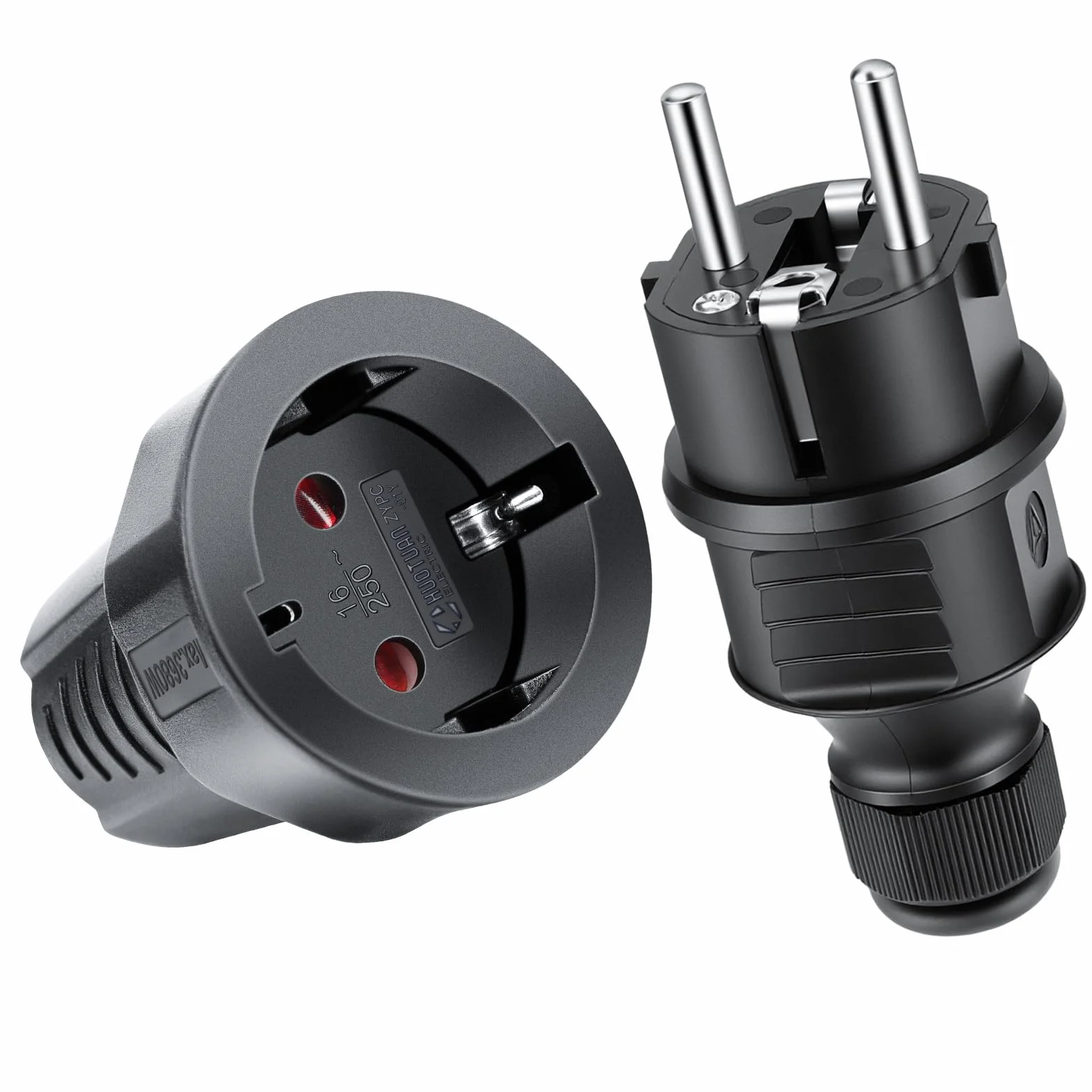 AXFEE Lot de 2 prises Schuko 250 V 16 A IP44 caoutchouc