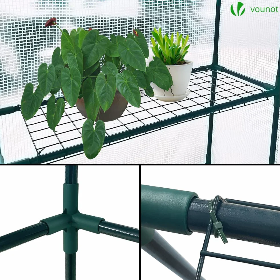 VOUNOT® Serre de Jardin PE 3 Niveaux 143x143x195cm Bâche Renforcée 135g/m2