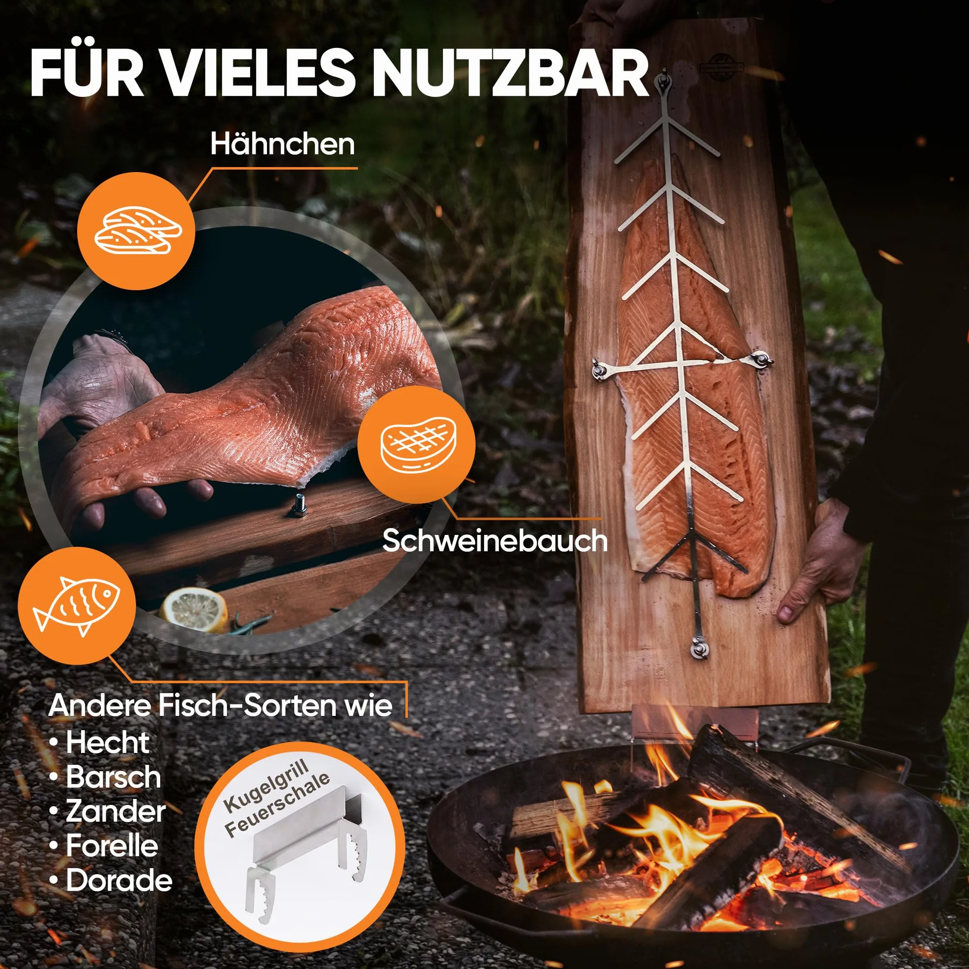 Planche de Saumon Flamme en Hêtre pour Brasero Extérieur (2) Mélèze