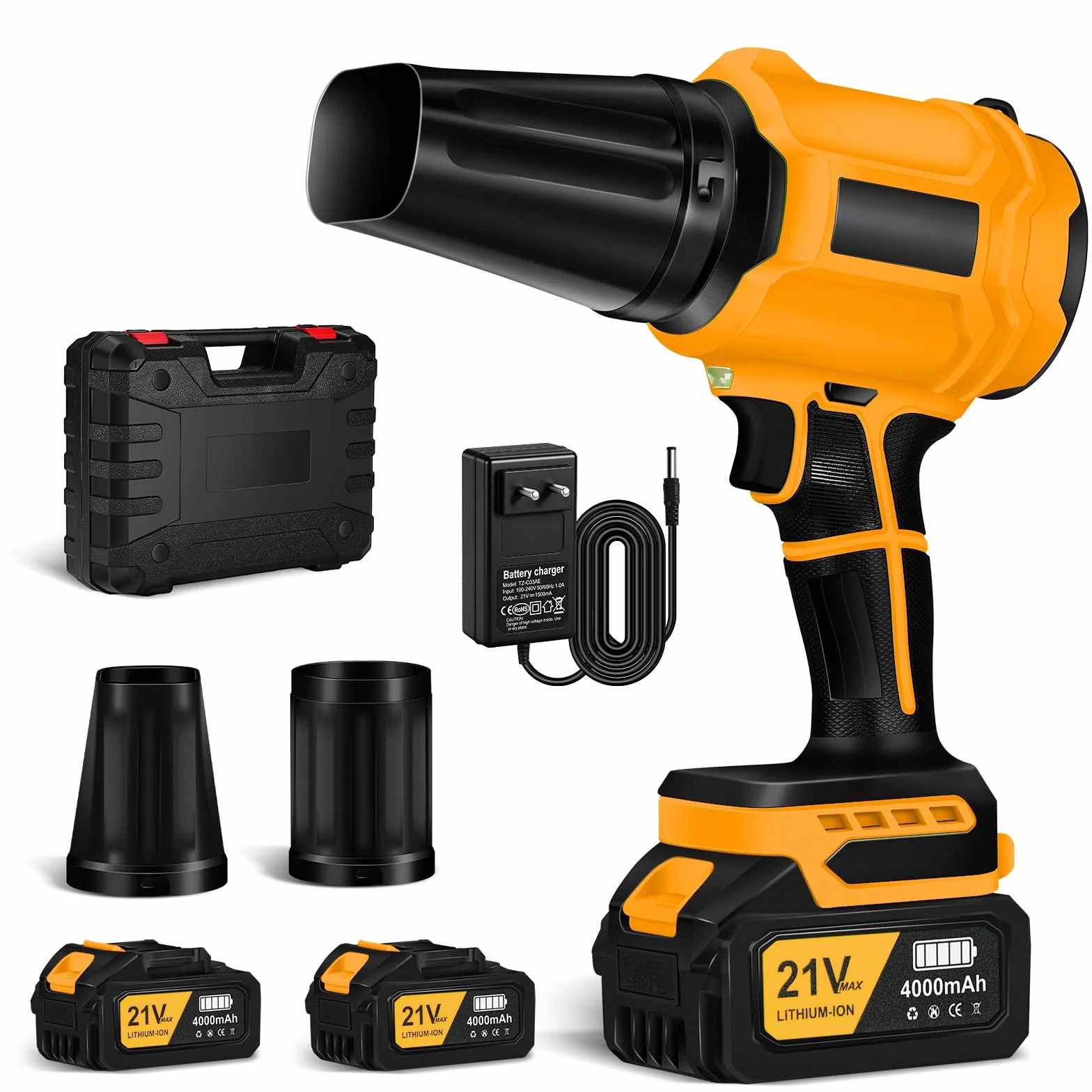 Souffleur sans Fil 2× Batteries 4000 mAh 800000 TR/Min Vitesse d'air 65 m/s avec Boîte à Outils Jaune