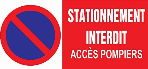 Panneau stationnement interdit accès pompiers 150x333mm PVC Rouge Avertissement