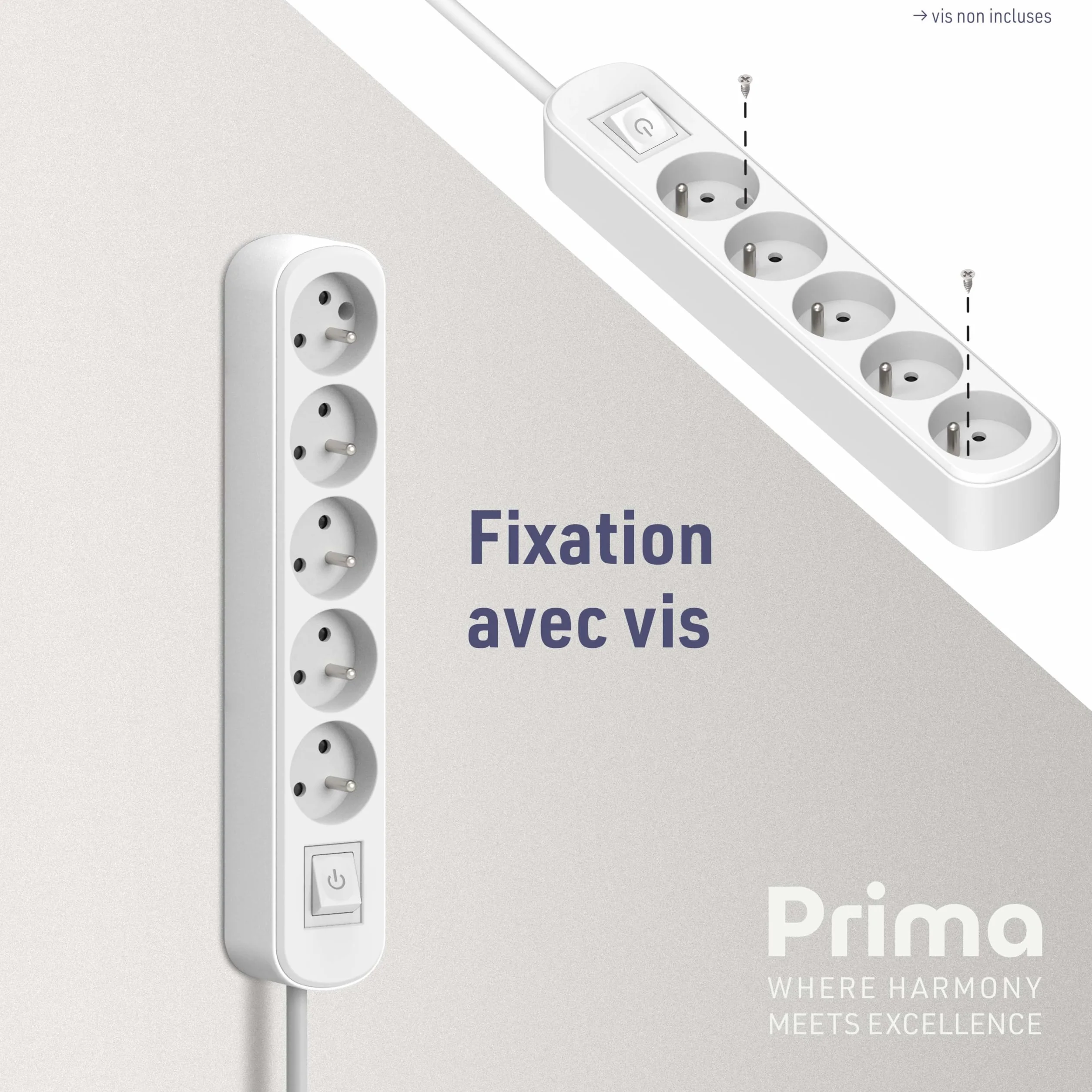 Electraline Bloc 5 prises avec interrupteur 1,5 m Blanc