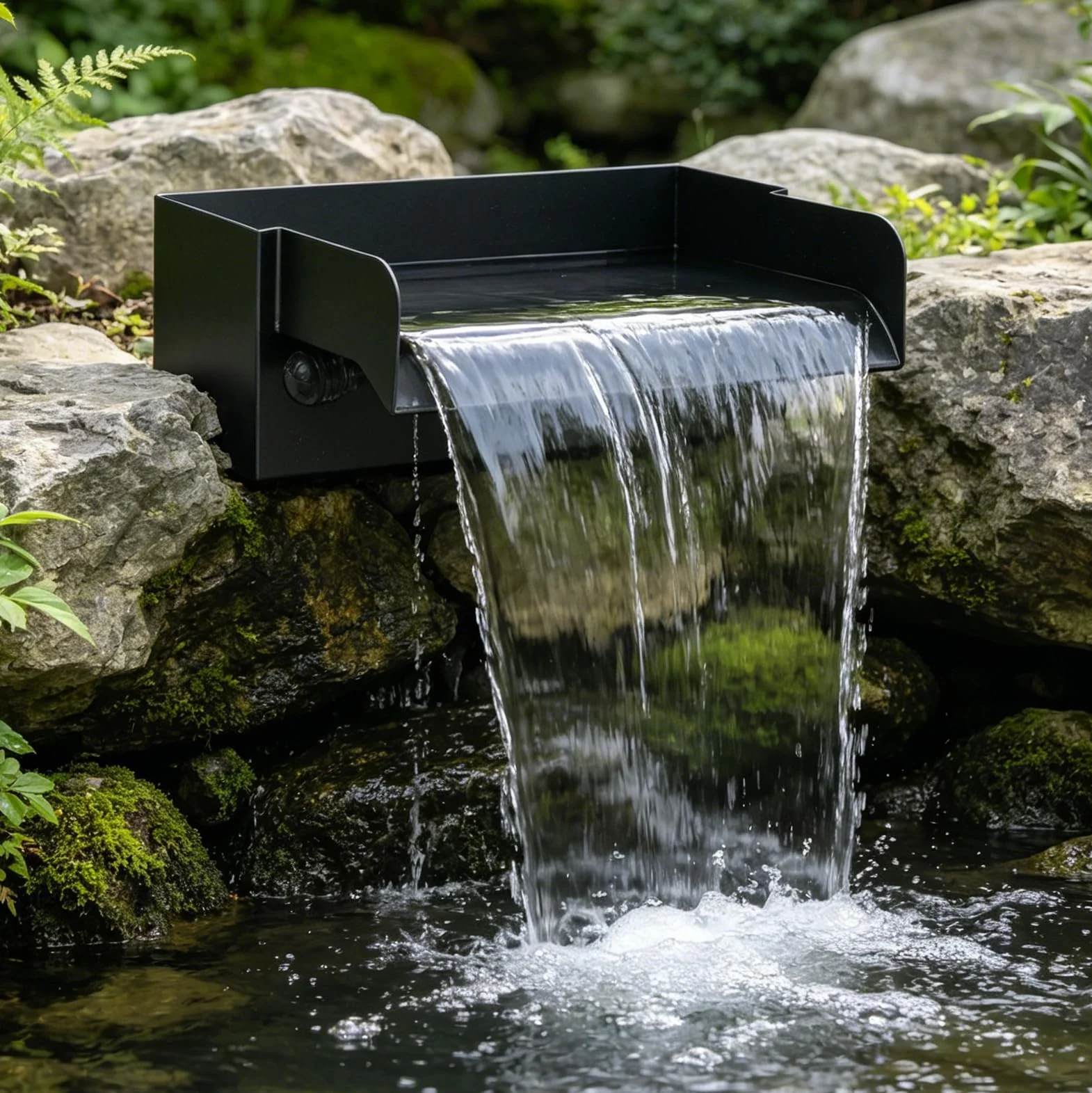 Cascade pour bassin de jardin 30 cm acier inoxydable kit complet pompe 45 W 3000 l/h