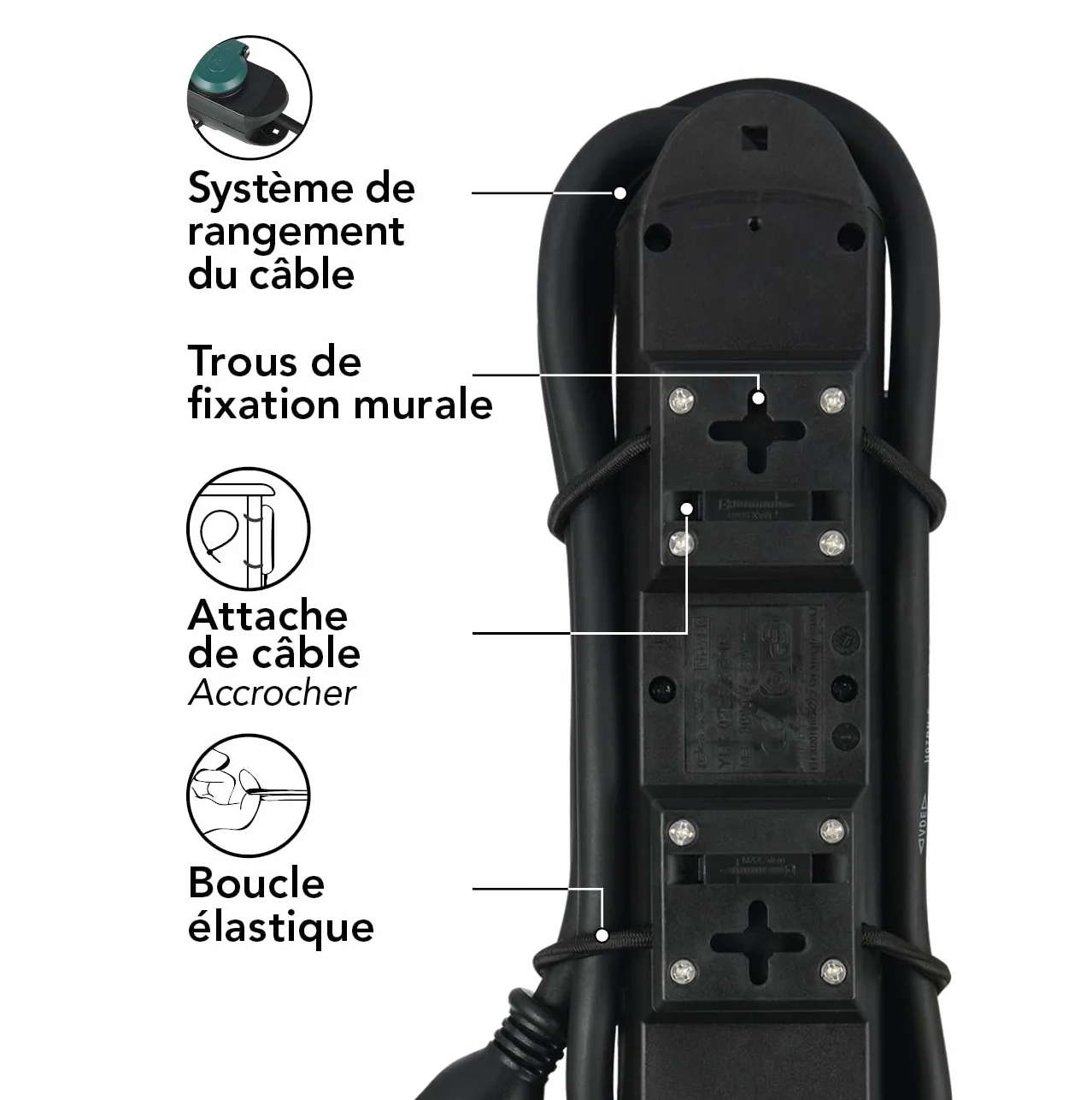 Electraline Bloc Multiprises Étanche Professionnel avec Enrouleur 3 Prises 16A Câble H07RN-F 3G1.5 mm² 1.4M IP44