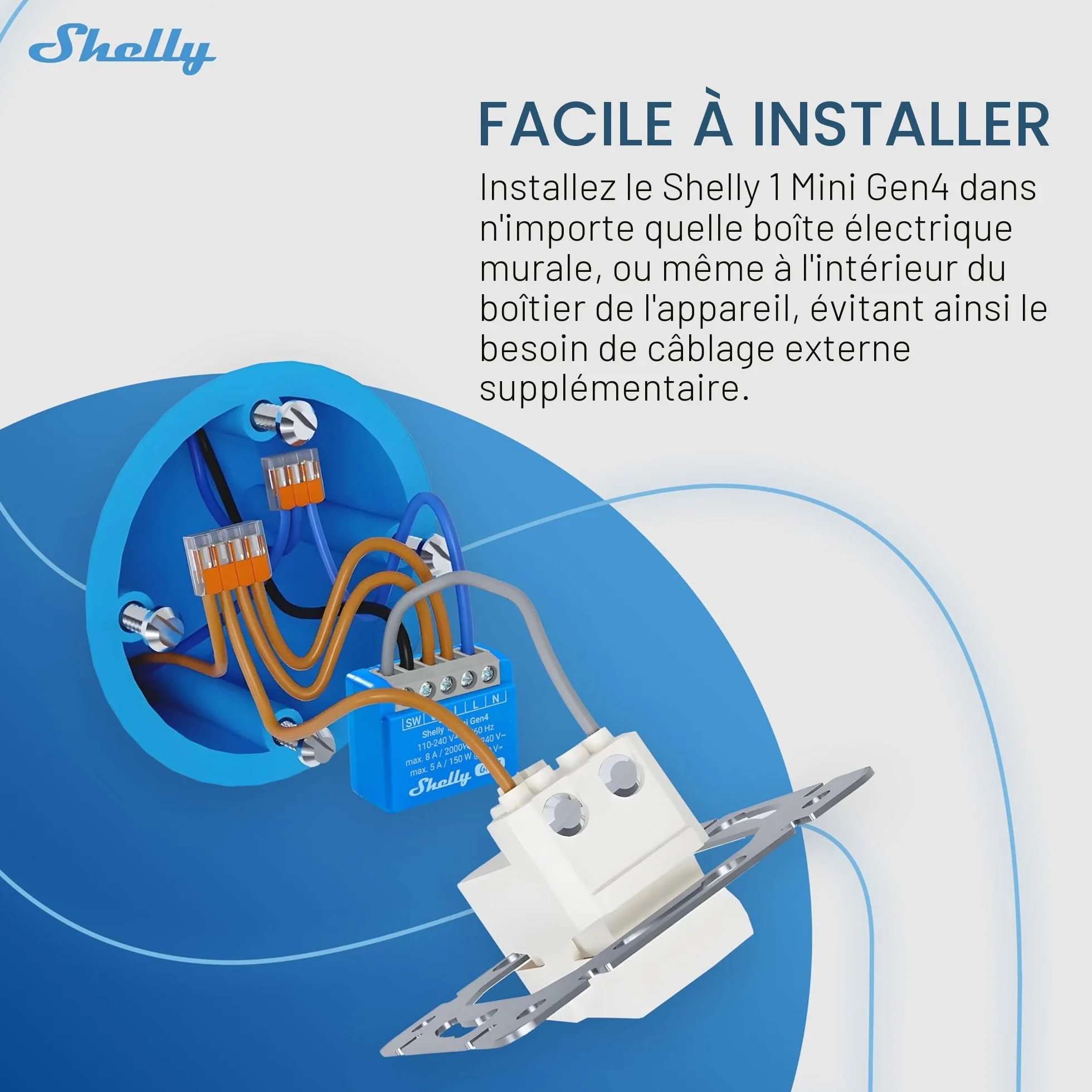 Shelly 1 Mini Gen4 Micromodule interrupteur Matter Zigbee Wi-Fi 1 Canal 8A Contacts secs