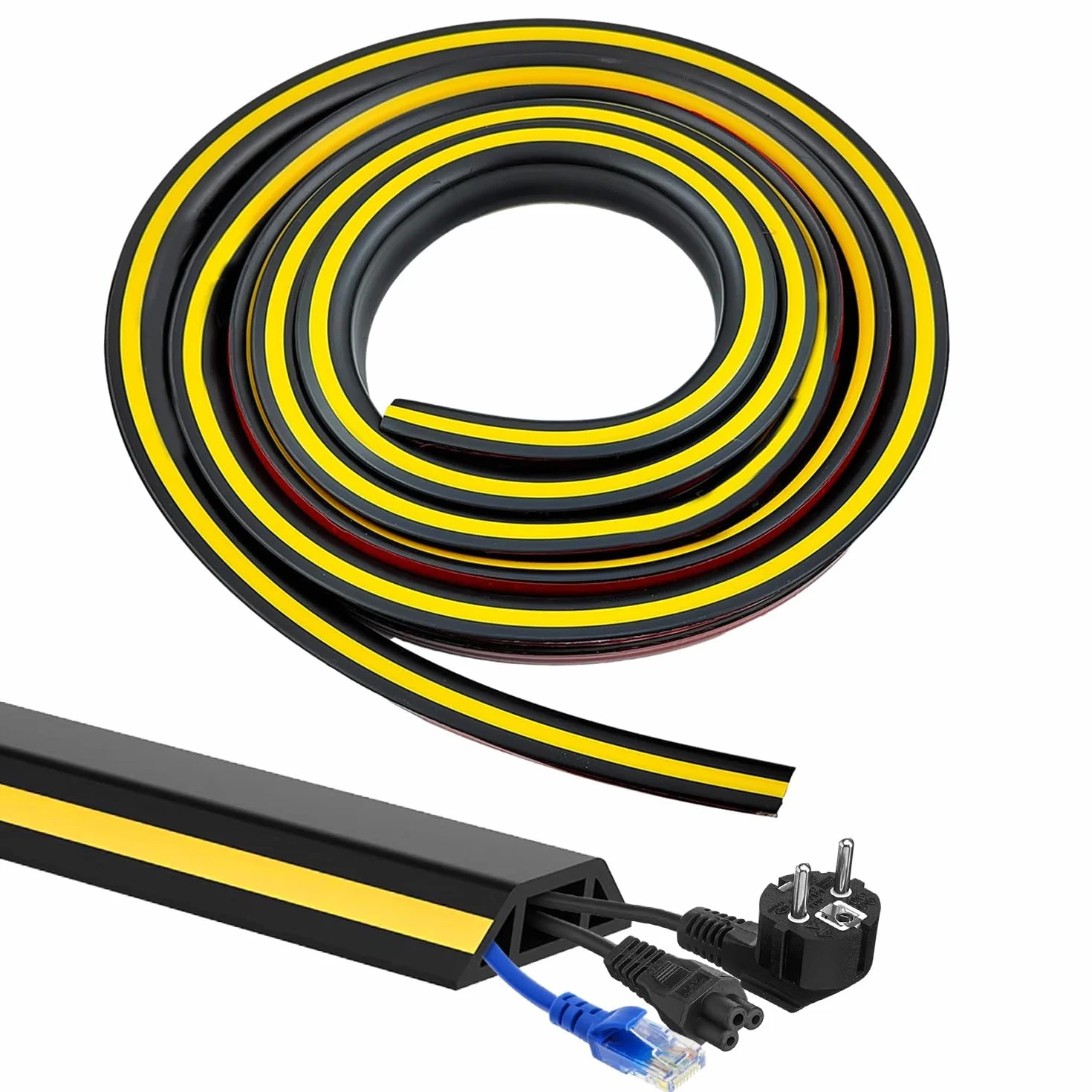 Cache Câble Sol Autocollant 400 cm PVC Flexible Noir Protège Câble 3 Canaux