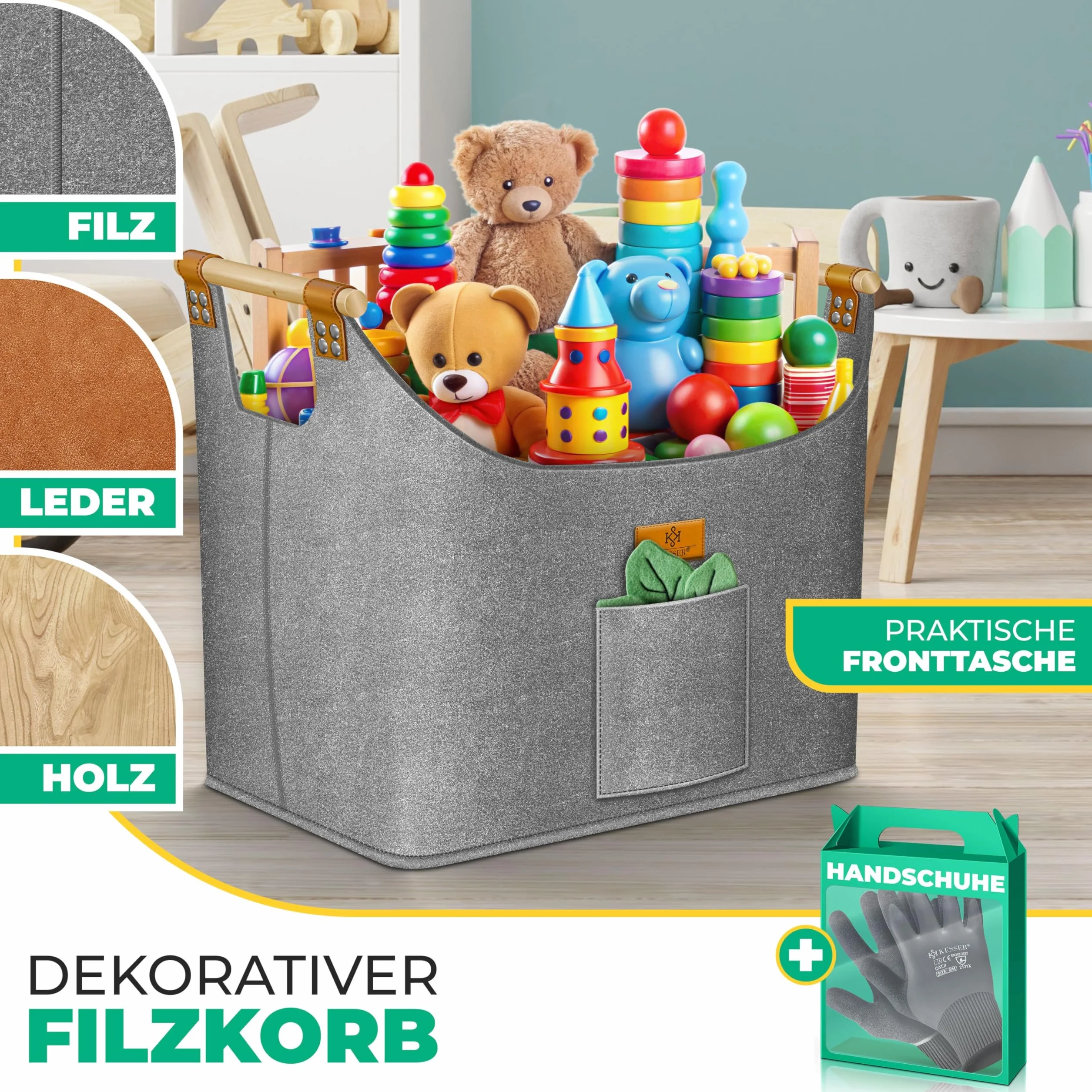 KESSER Panier à bois de chauffage 90 litres Sac en feutre extra épais Pliable Poignées renforcées