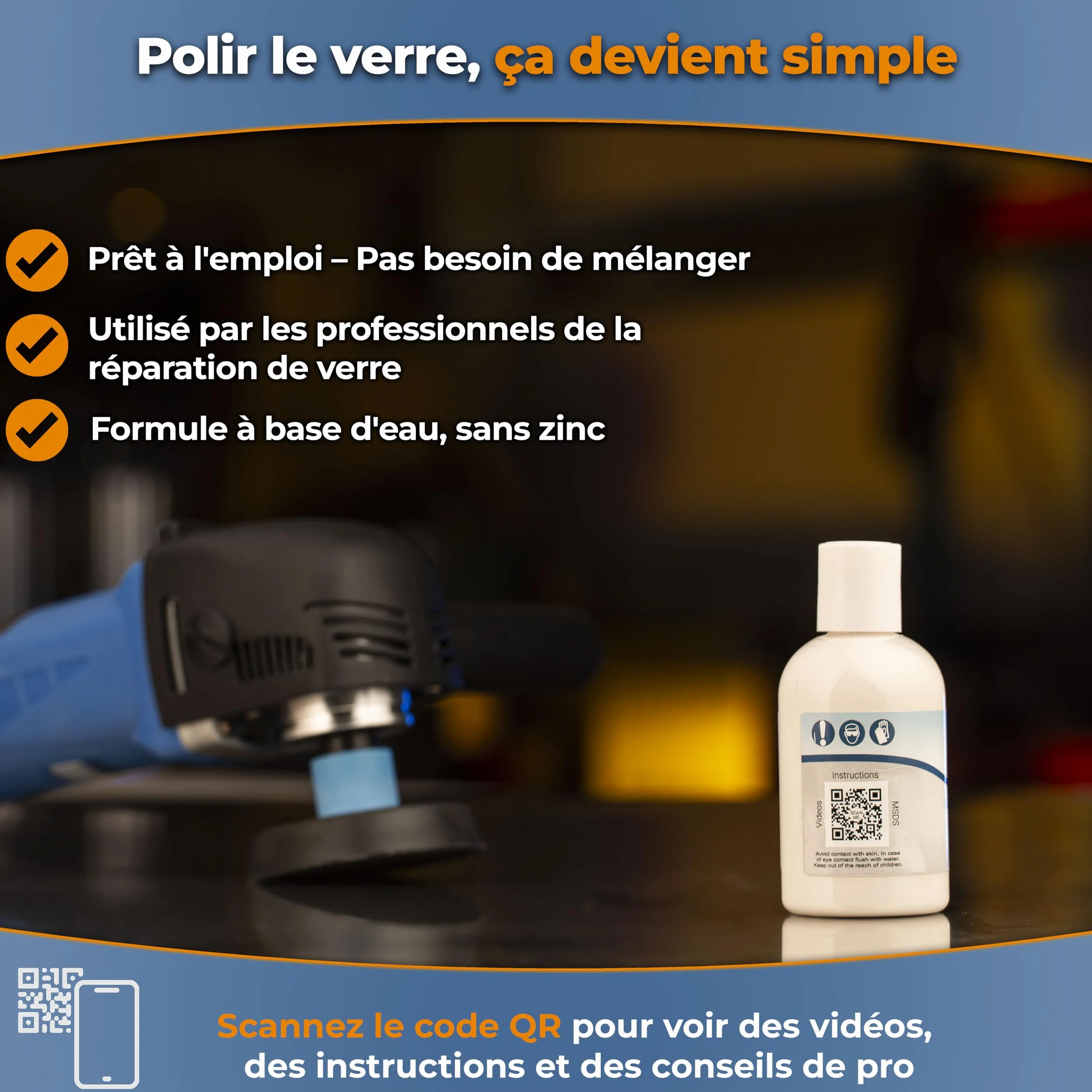 Pâte à polir pour Verre Professionnel 1,2 microns 100 ML Glass Polish 14004