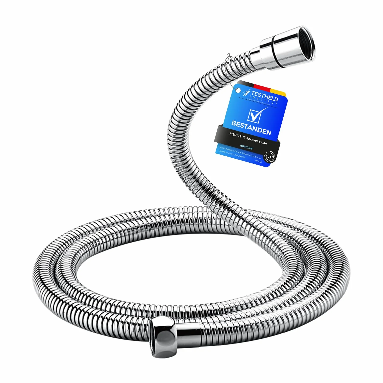 Ibergrif Flexible Douche 1,7m Acier Inoxydable Anti-Torsion Anti-Pliure G1/2" Chrome Argentée