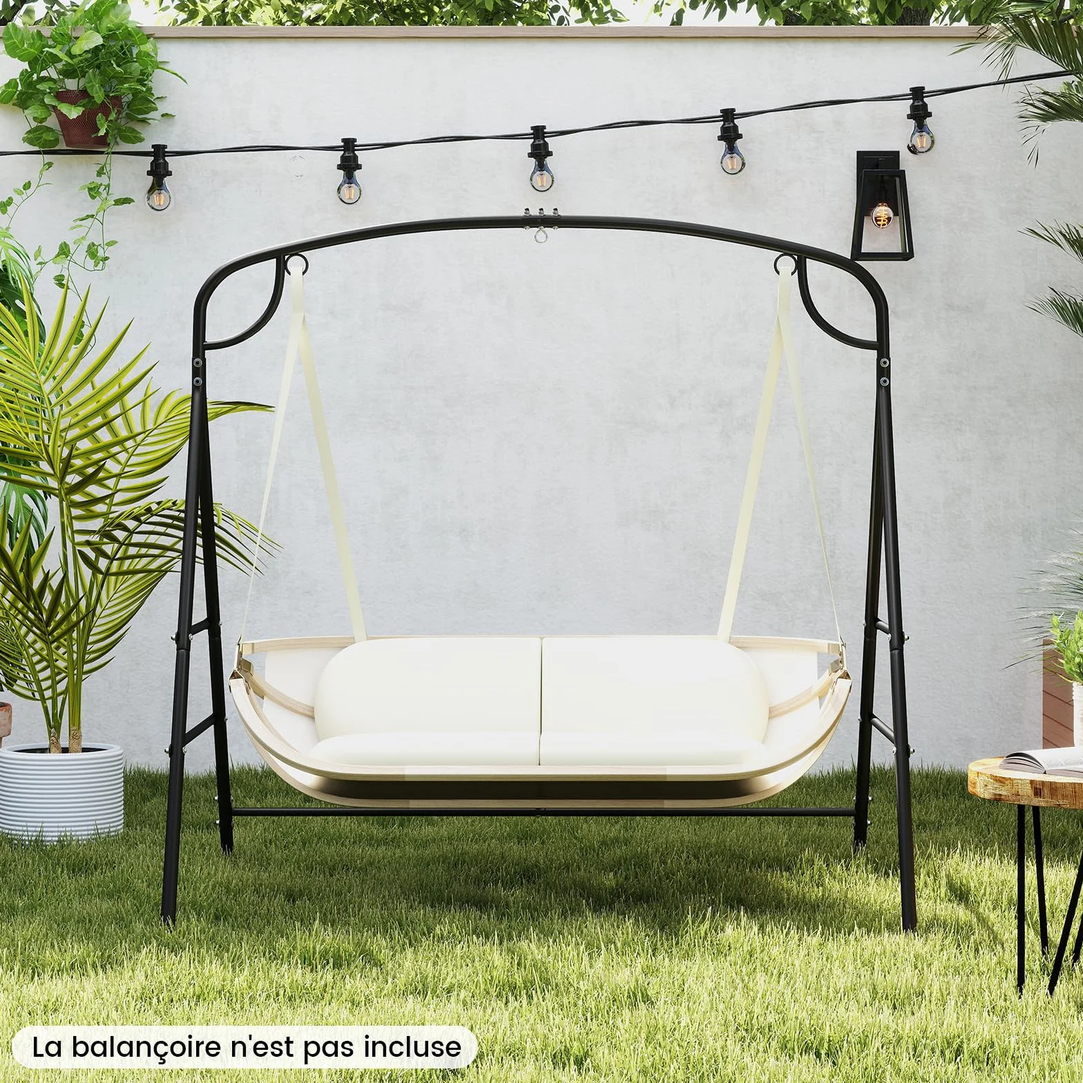COSTWAY Cadre de Balançoire en Métal 300KG, Support Balancelle Forme A avec Barres Latérales Doubles, 180 x 133 x 182 cm