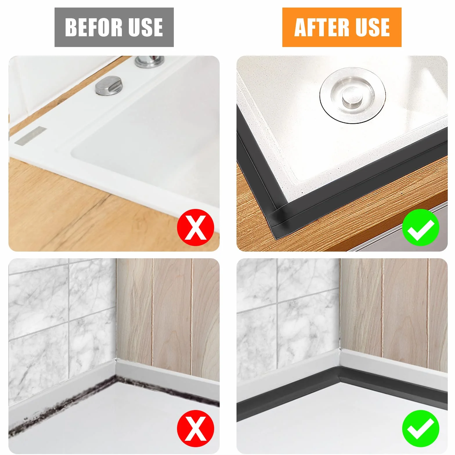 Flintronic Bande Etancheite Autocollante PVC 4,5m*38mm Joint Salle de Bain Anti-moisissure Noir