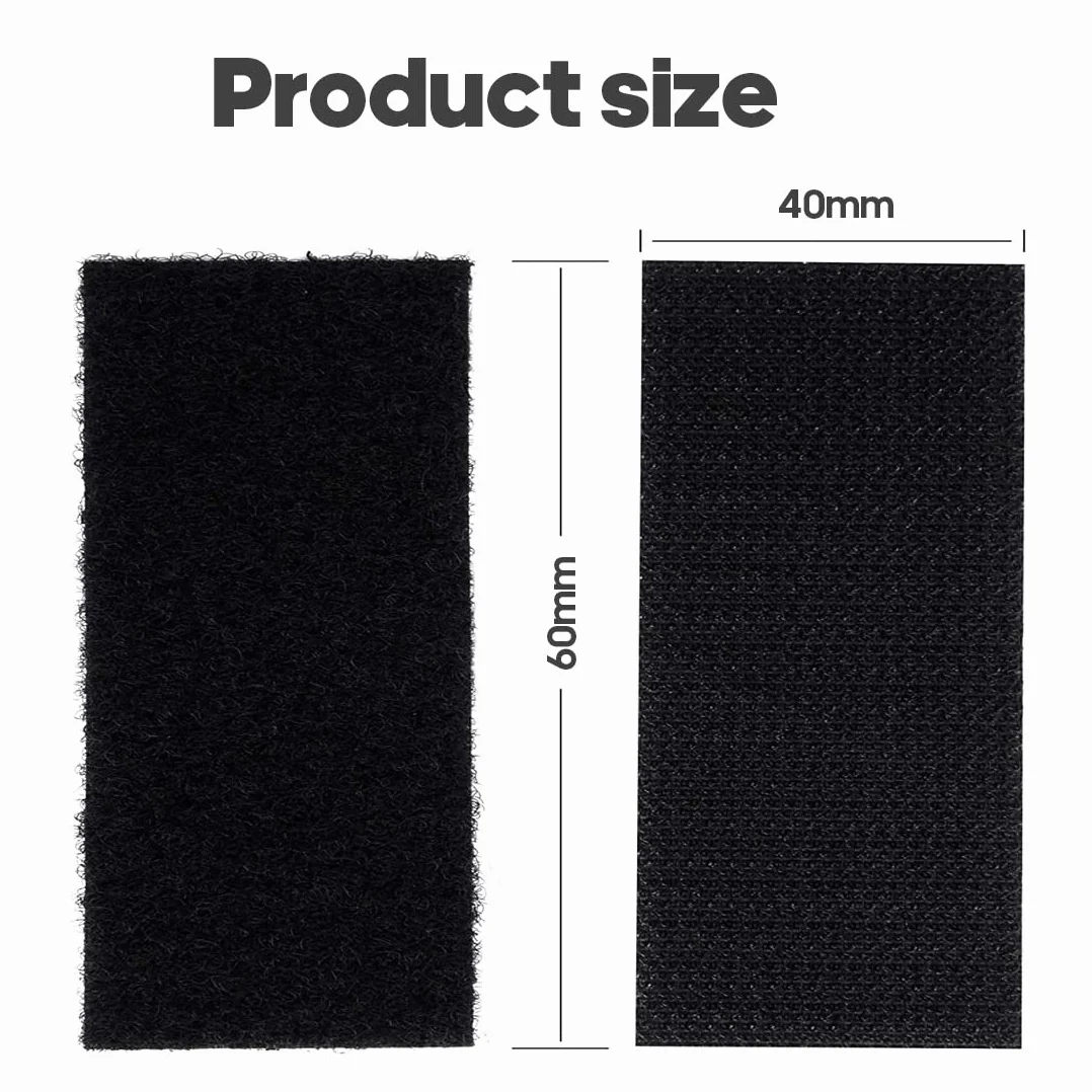 LEEQ Bande auto-agrippante industrielle 30 pièces 60 x 40 mm extra forte noir
