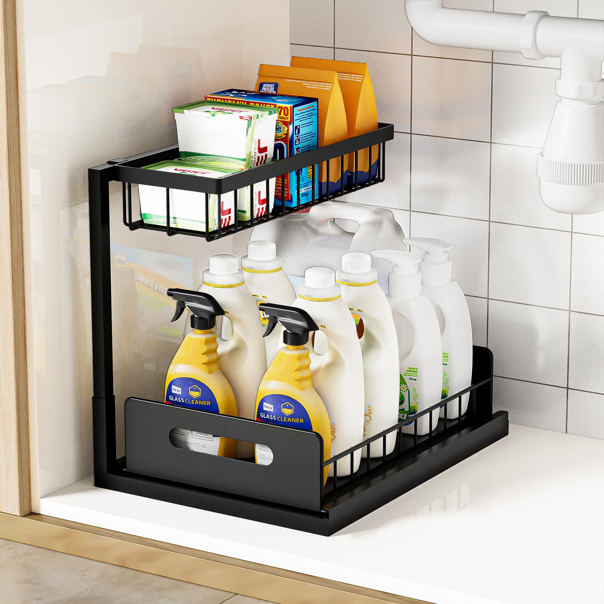 Two-Tier Pull-Out Cabinet Organizer - Black