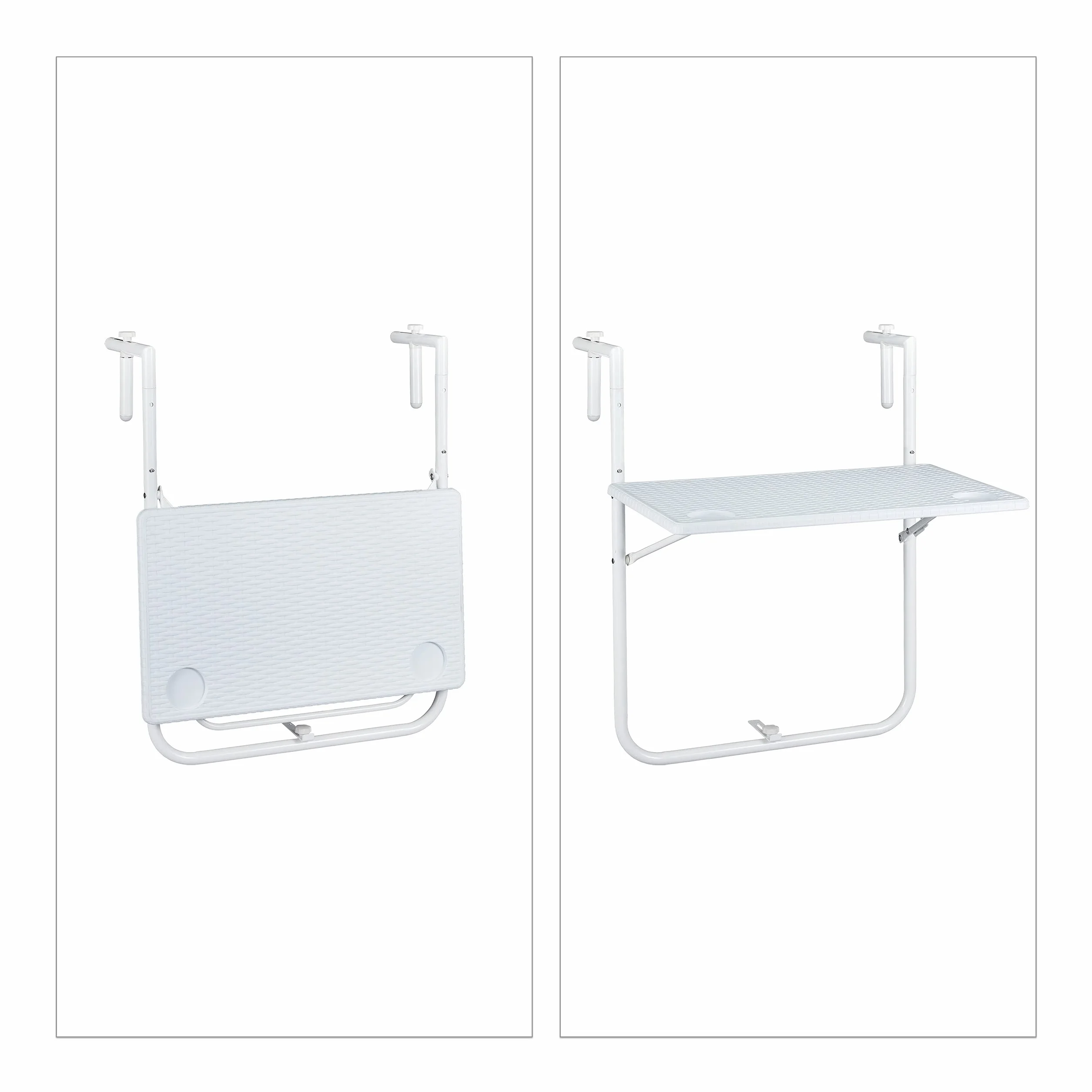 Relaxdays Table Balcon Suspendue Rabattable réglable Hauteur 3 Niveaux Rotin 59,5 x 36 cm Blanc
