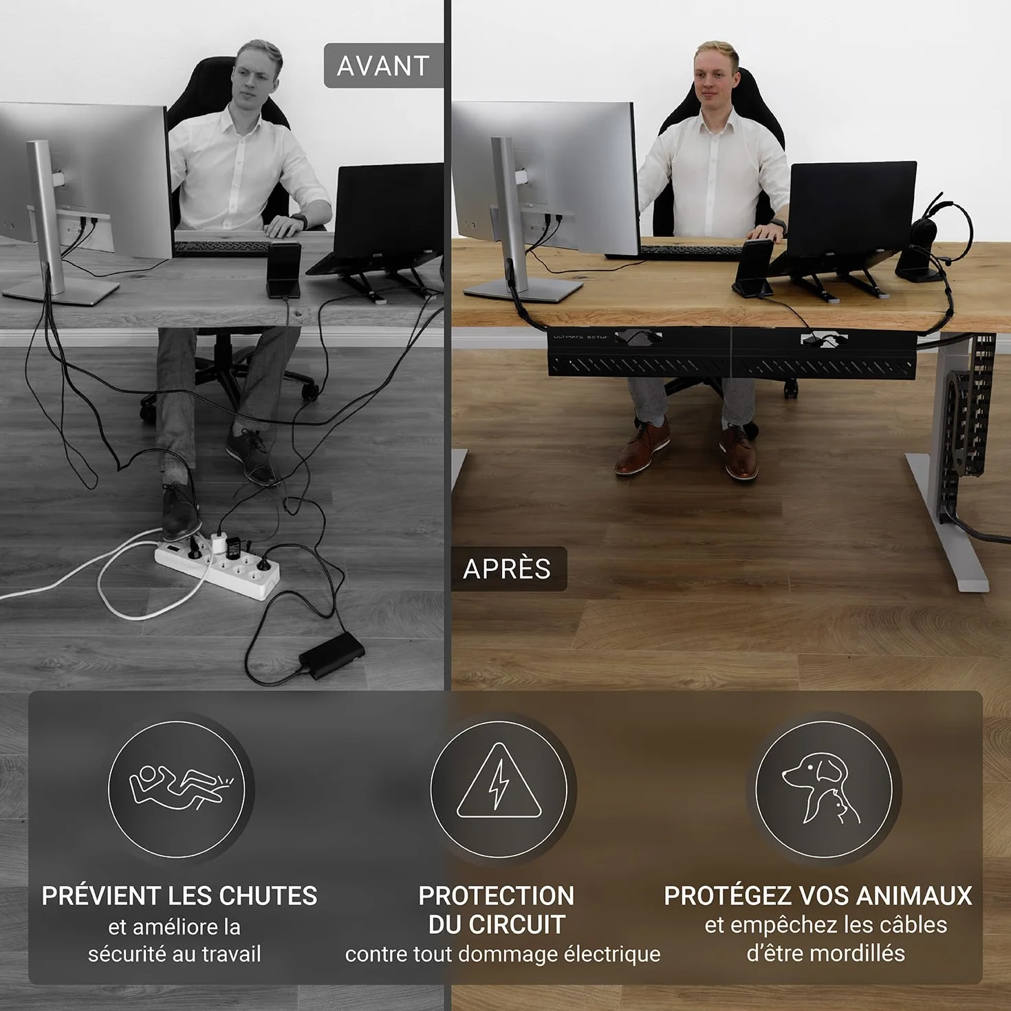Flexible Chemin de Cable Organisateur Cable sous Bureau (Noir)