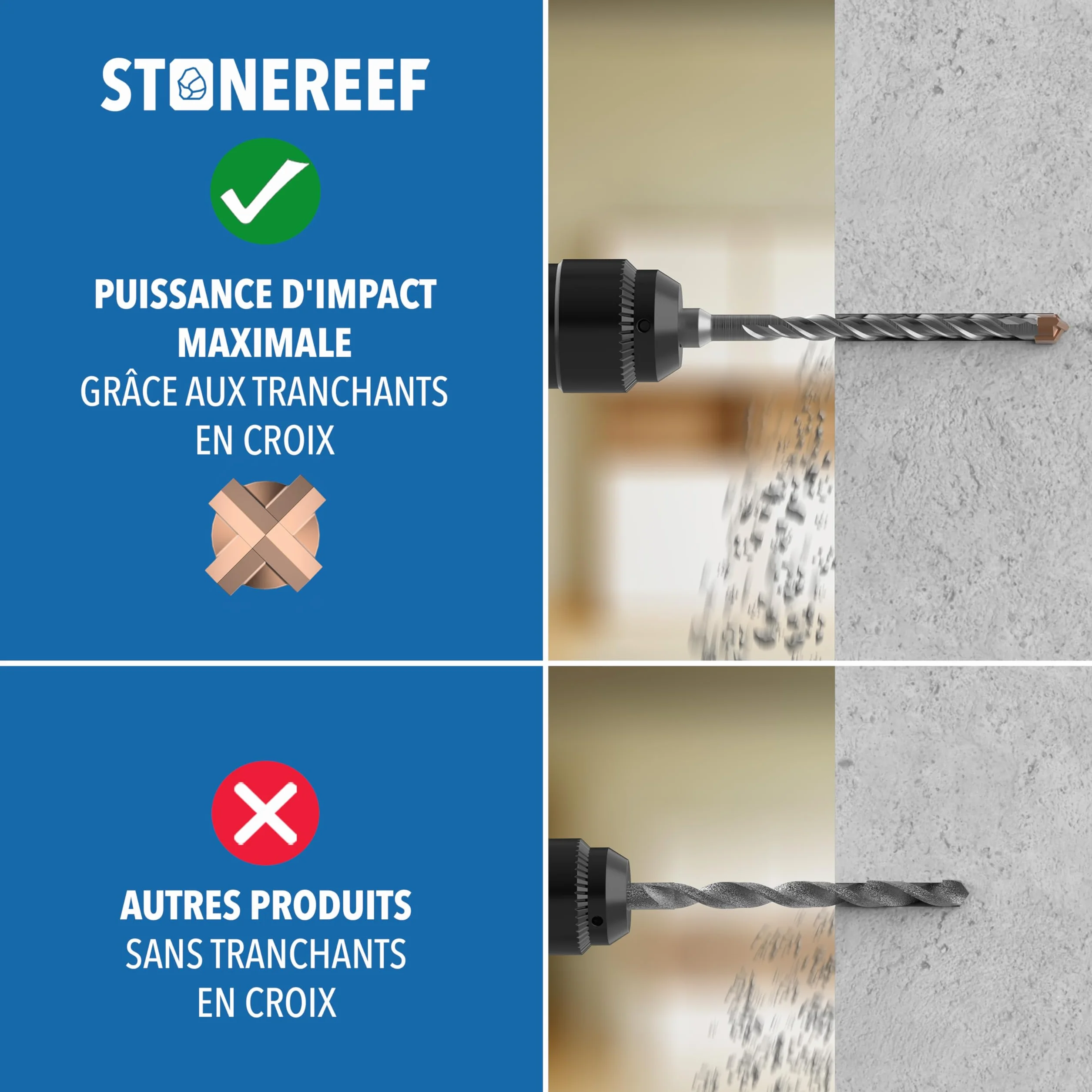STONE REEF Lot de 7 forets SDS Plus professionnels pour béton - 4-12 mm x 156 mm