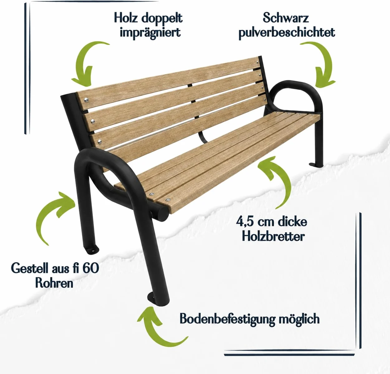 Banc de Jardin Extérieur en Bois - Banquette pour Parc, Devant Le Bureau - Chêne Clair, 125cm de Longueur Totale