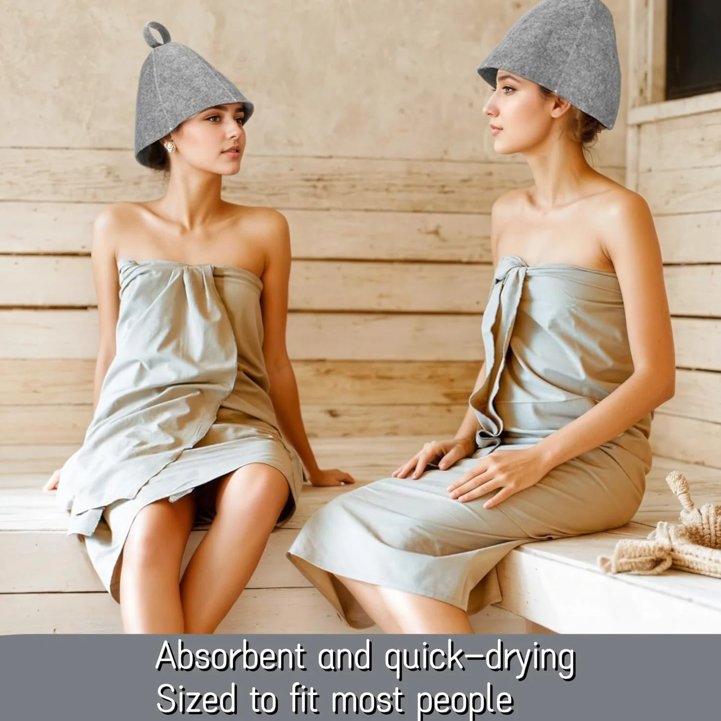 Chapeau Sauna en Feutre 2 Pièces Bonnet Anti-Chaleur pour Homme Femme Spas Gris