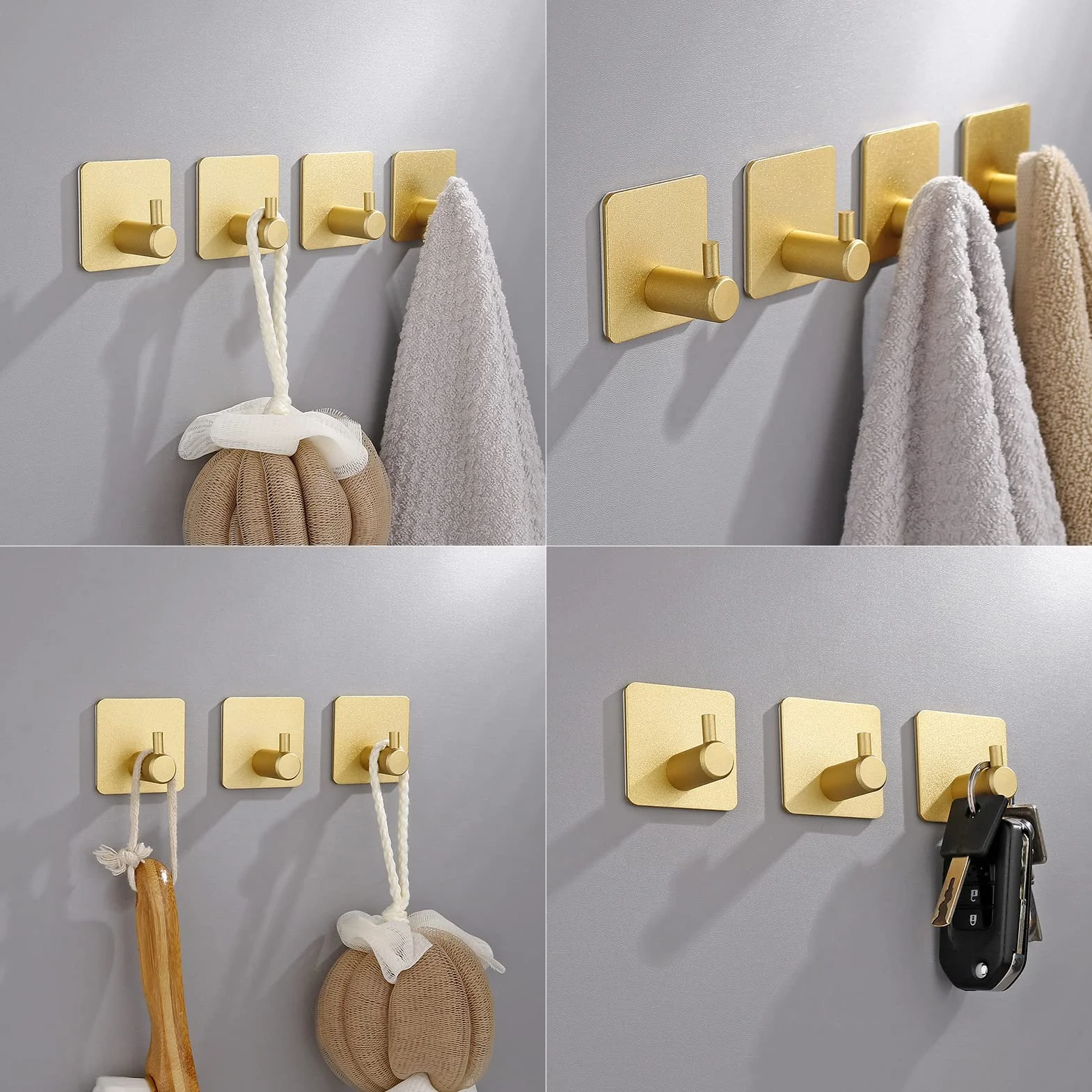Crochets Auto-Adhésifs Solides pour Manteaux Lot de 4 Ventouse Doré