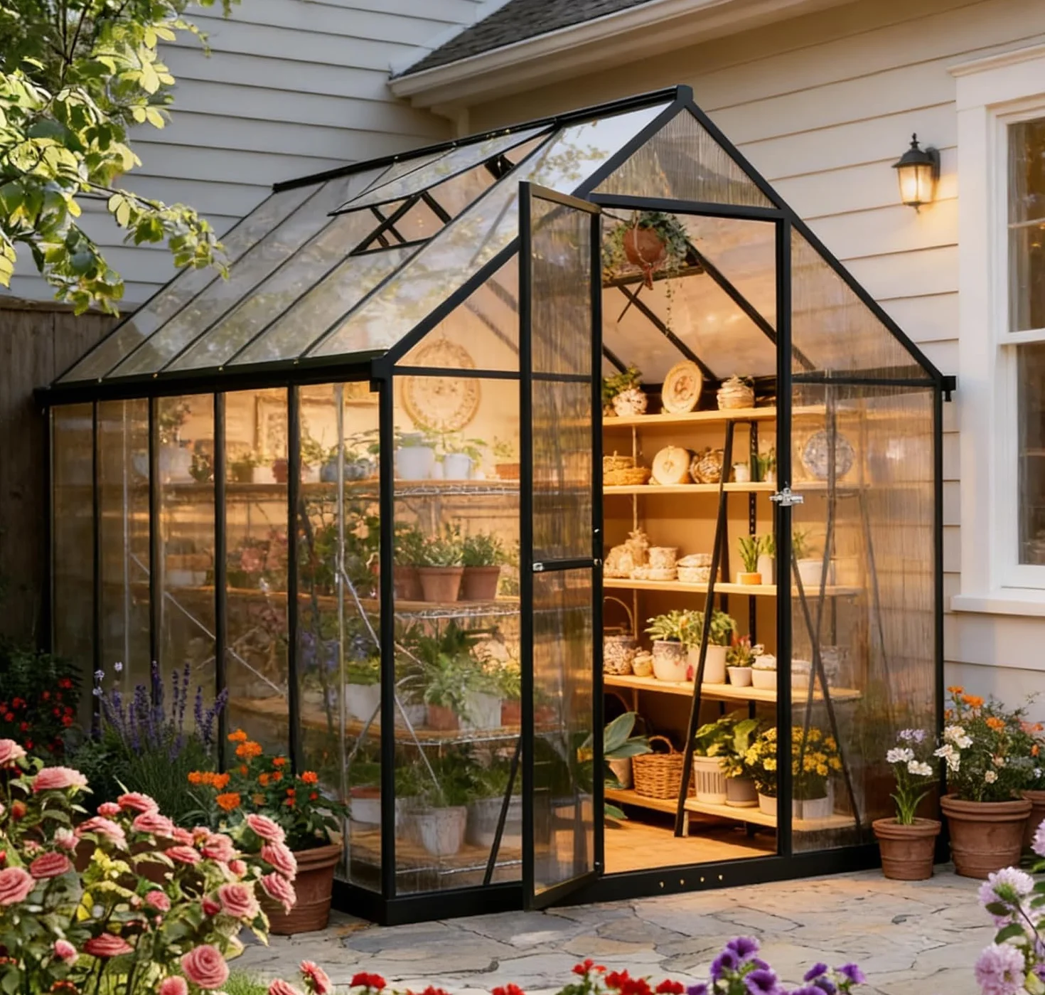 Serre de jardin en polycarbonate de 6 x 10 pieds praticable, maison de plantes de jardin extérieur avec ventilation, porte verrouillable, cadre en aluminium
