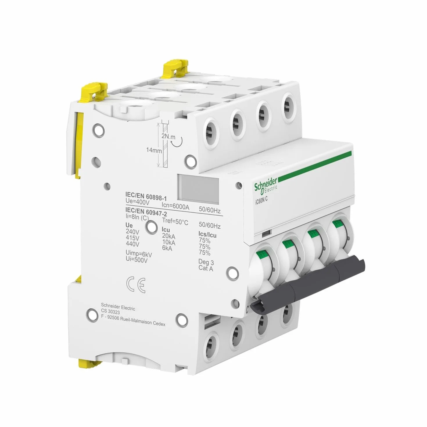 Schneider A9 F74416 IC60 N 4P 16 A C MCB Miniature Disjoncteur Blanc