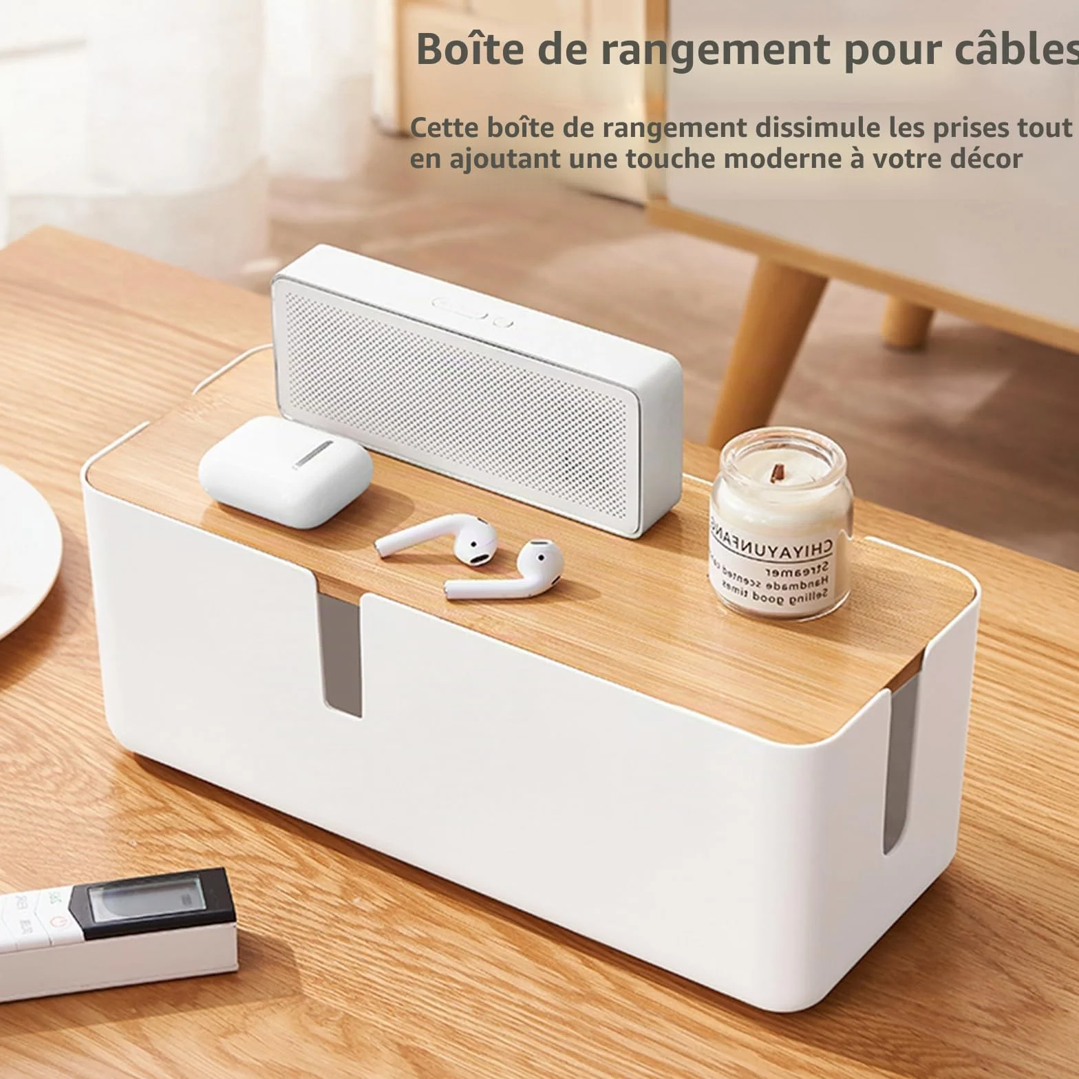 Boîte Range Câbles Grande 30 x 12 x 12 cm Blanc Cache Multiprises et Chargeurs Bureau Maison