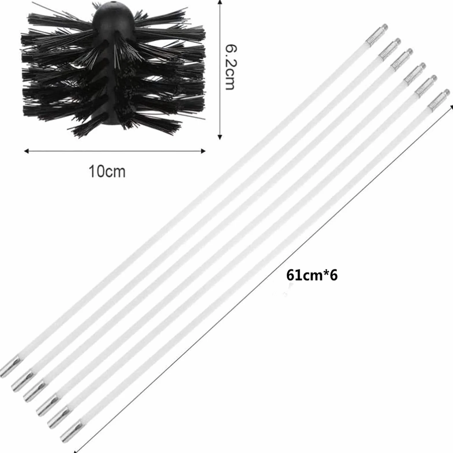 Kit Brosse de Cheminée pour Ramonage 6 Tiges Flexibles 61cm Tête 100mm Poêle à Granulés