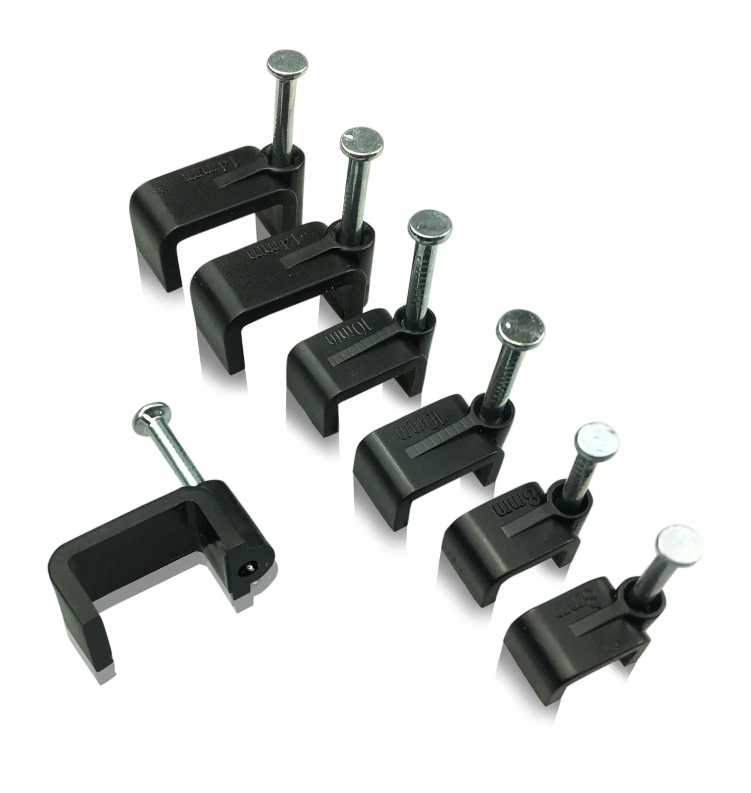 Clips de fixation plats en plastique noir pour câbles électriques TV téléphone Internet - Lot de 50