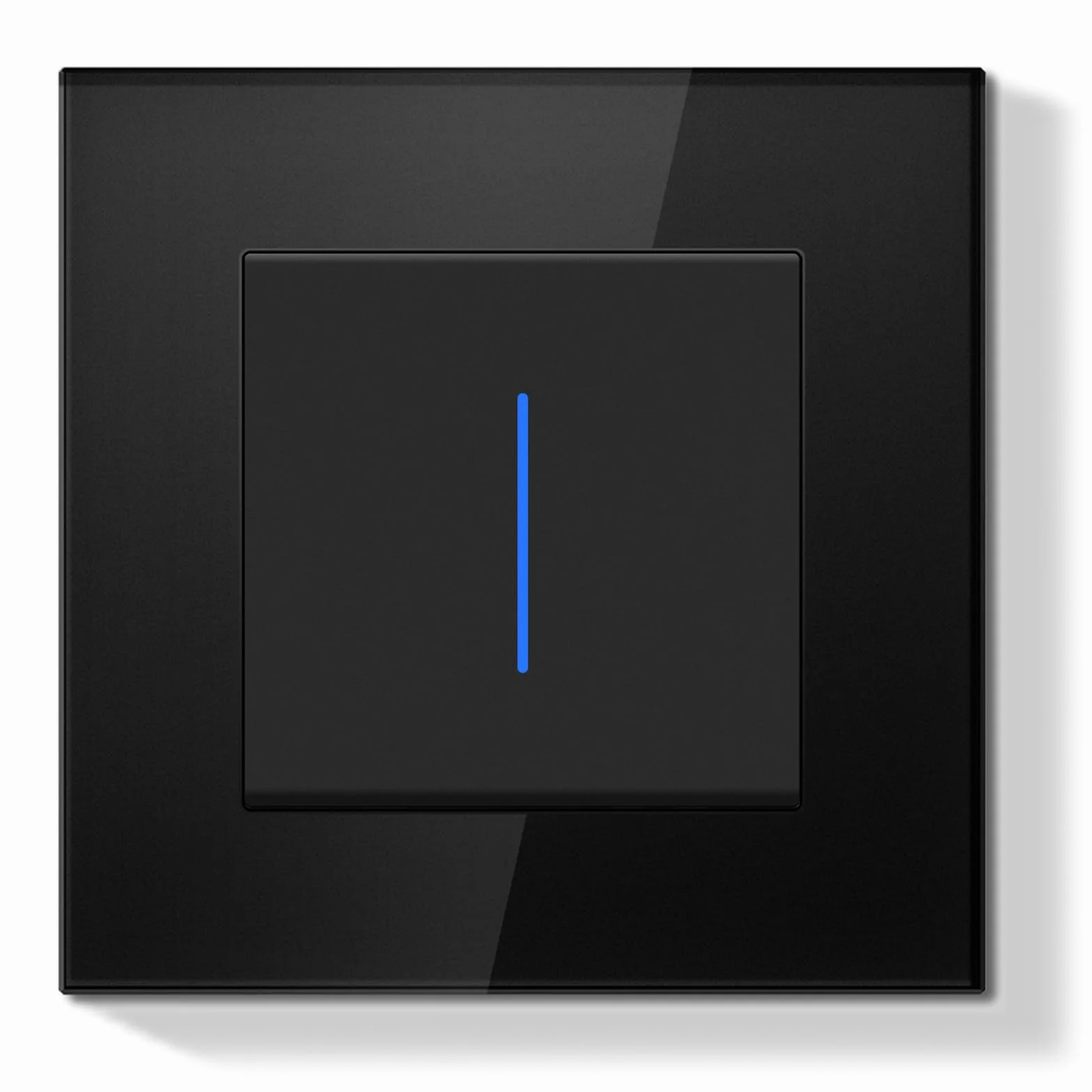 Interrupteur Mural 1 Gang 1 Voie 86x86mm Noir avec Indicateur LED Cadre Verre